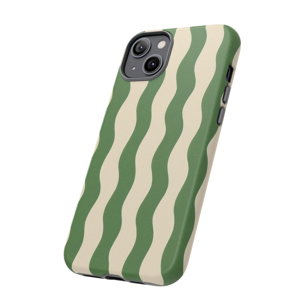 Wavy Green Stripe Phone Case — Retro Minimalist Tough Case