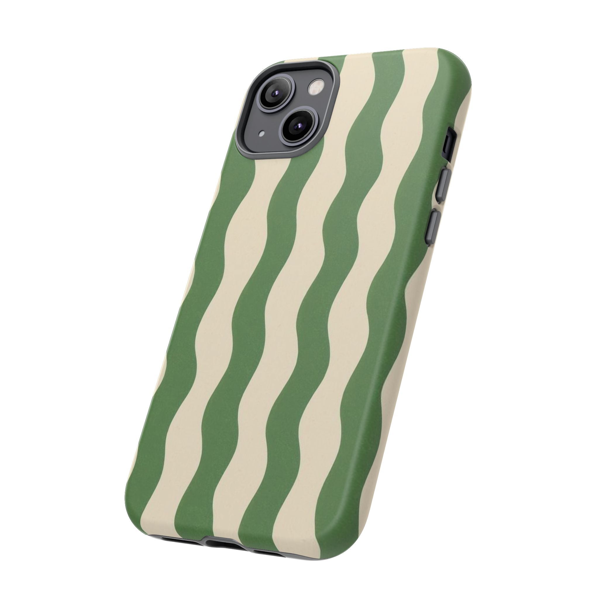 Wavy Green Stripe Phone Case — Retro Minimalist Tough Case