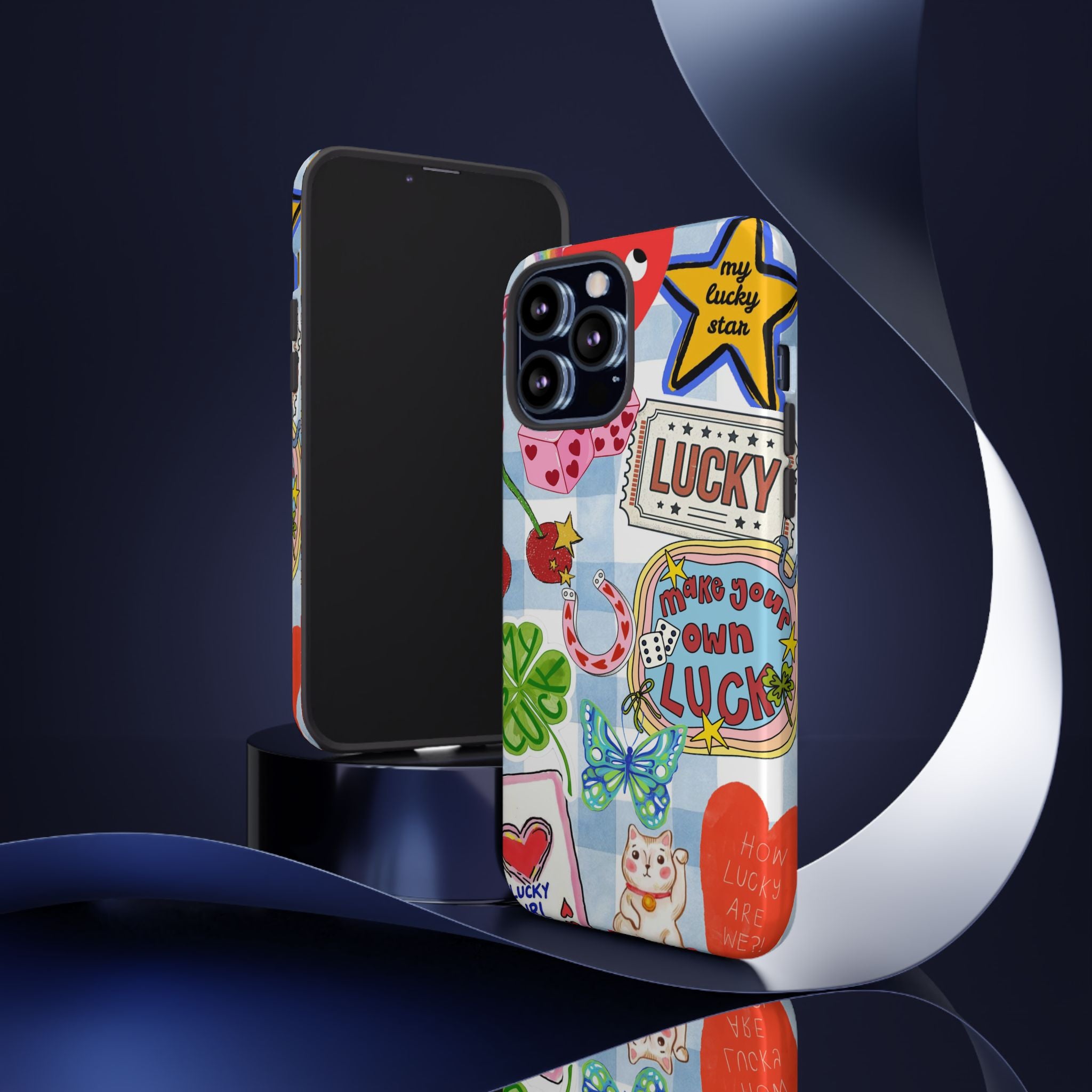 Lucky Charm Phone Case — Cute Kawaii Sticker Collage, ‘Make Your Own Luck’ Design