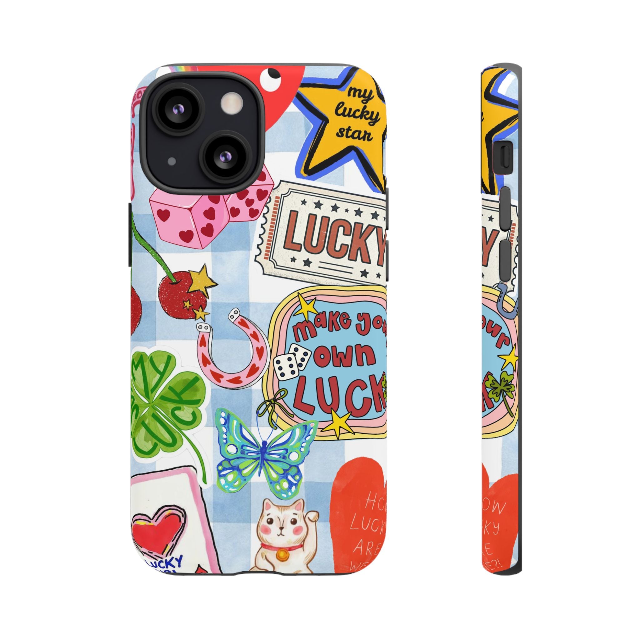 Lucky Charm Phone Case — Cute Kawaii Sticker Collage, ‘Make Your Own Luck’ Design