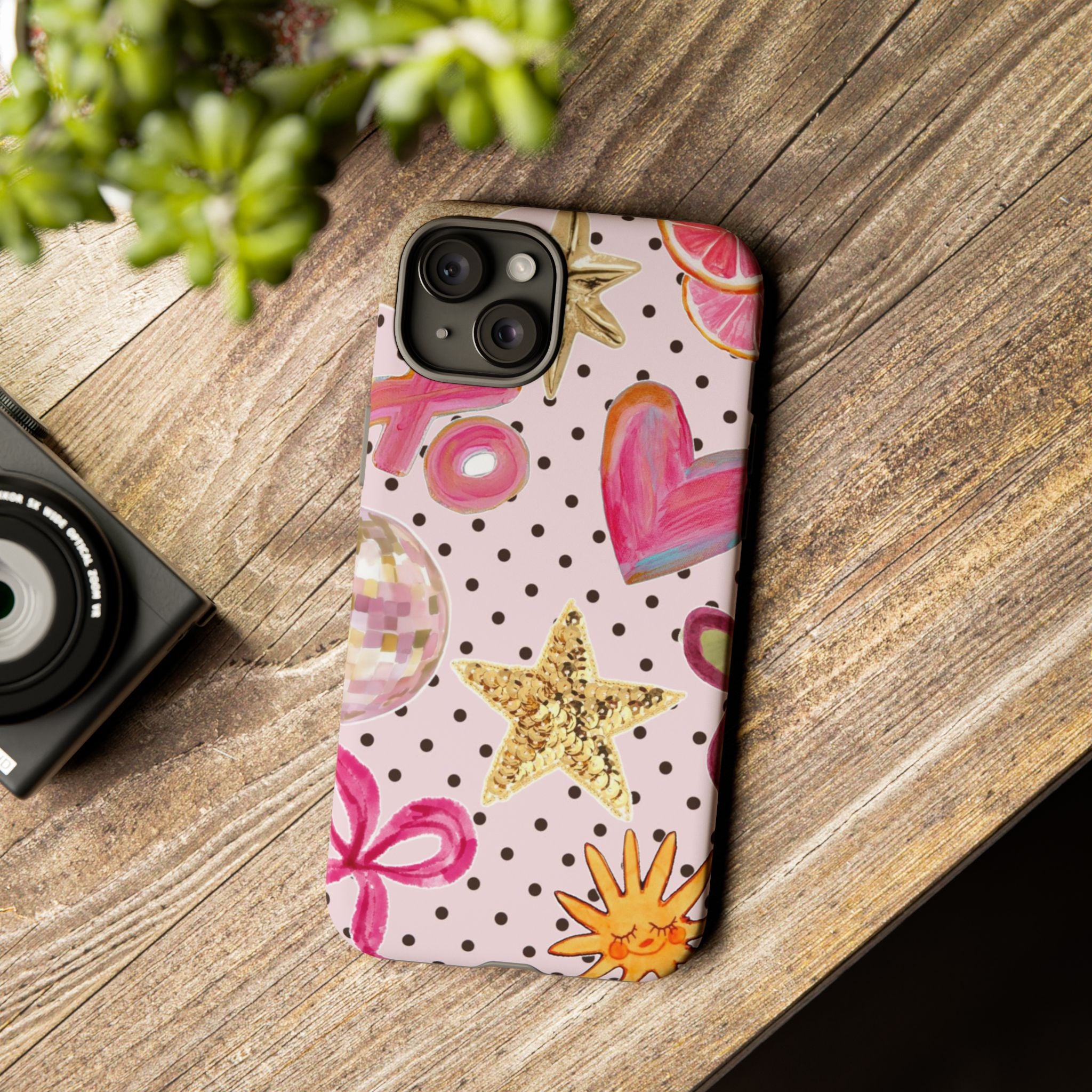 Pink Polka Dot Party — Pink Hearts, Stars & Disco Ball Design