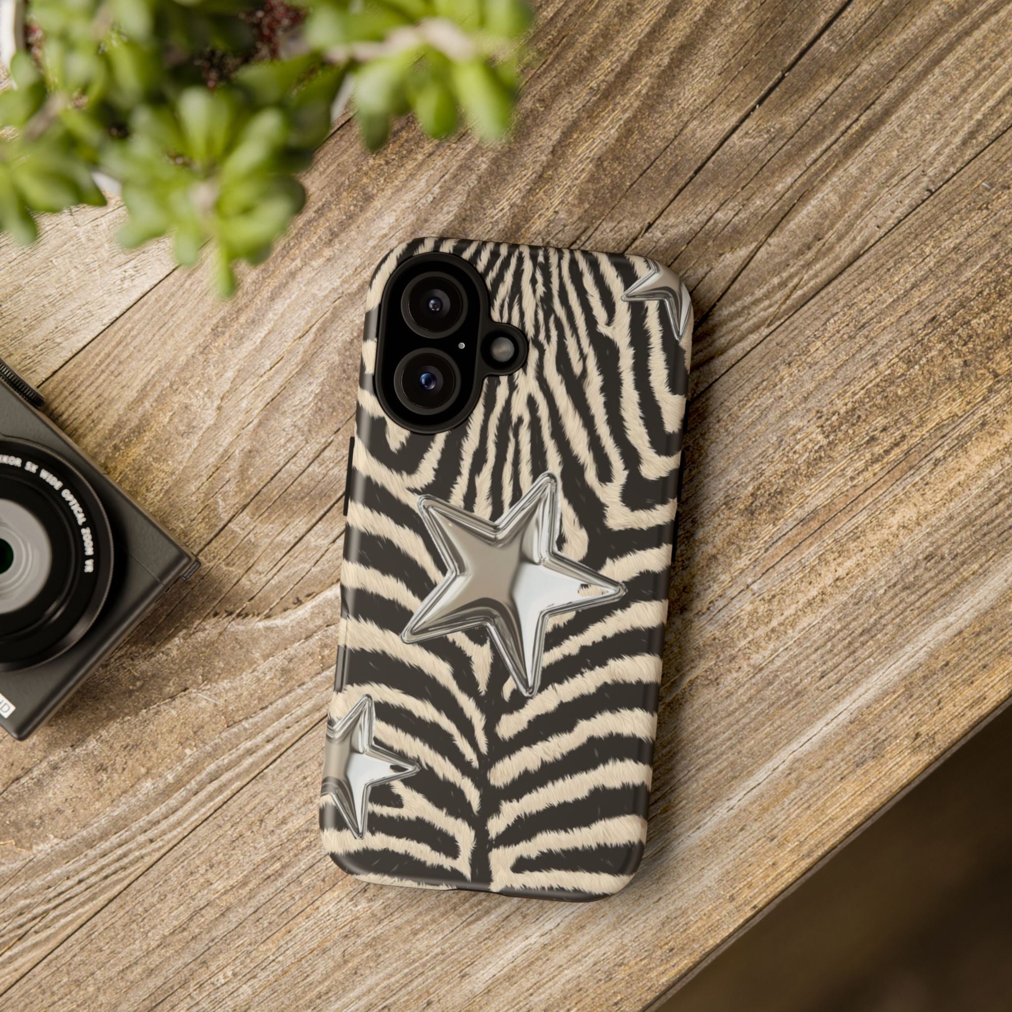 Zebra Print with Metallic Stars – Protective iPhone Cover