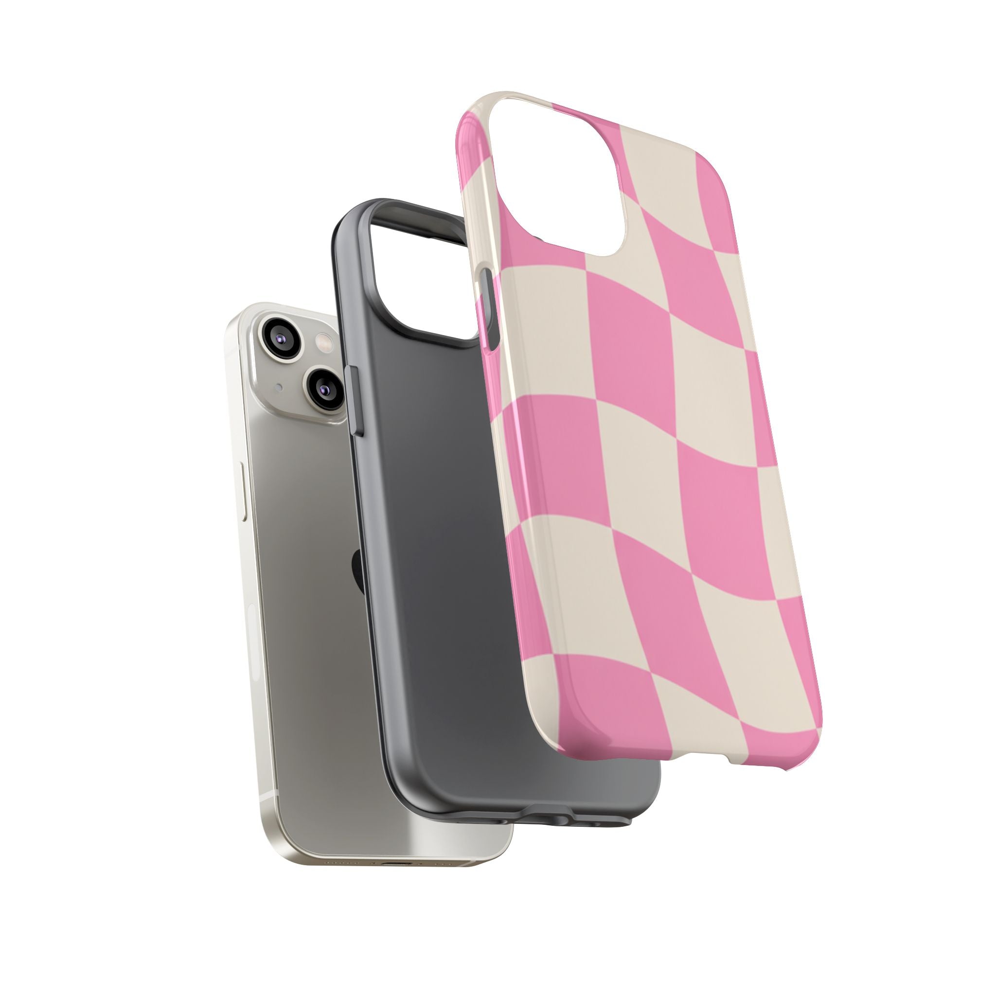 Pink Wavy Checkered Tough Phone Case — Retro Distorted Checkerboard Design