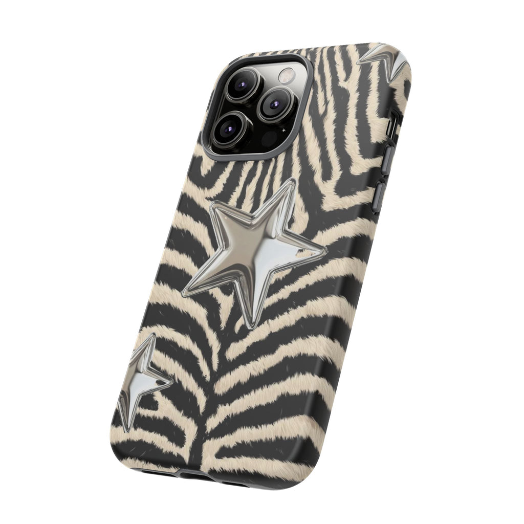 Zebra Print with Metallic Stars – Protective iPhone Cover