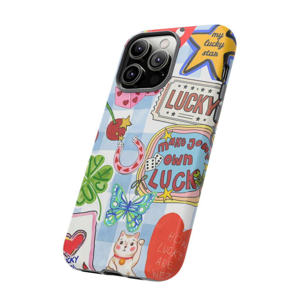 Lucky Charm Phone Case — Cute Kawaii Sticker Collage, ‘Make Your Own Luck’ Design