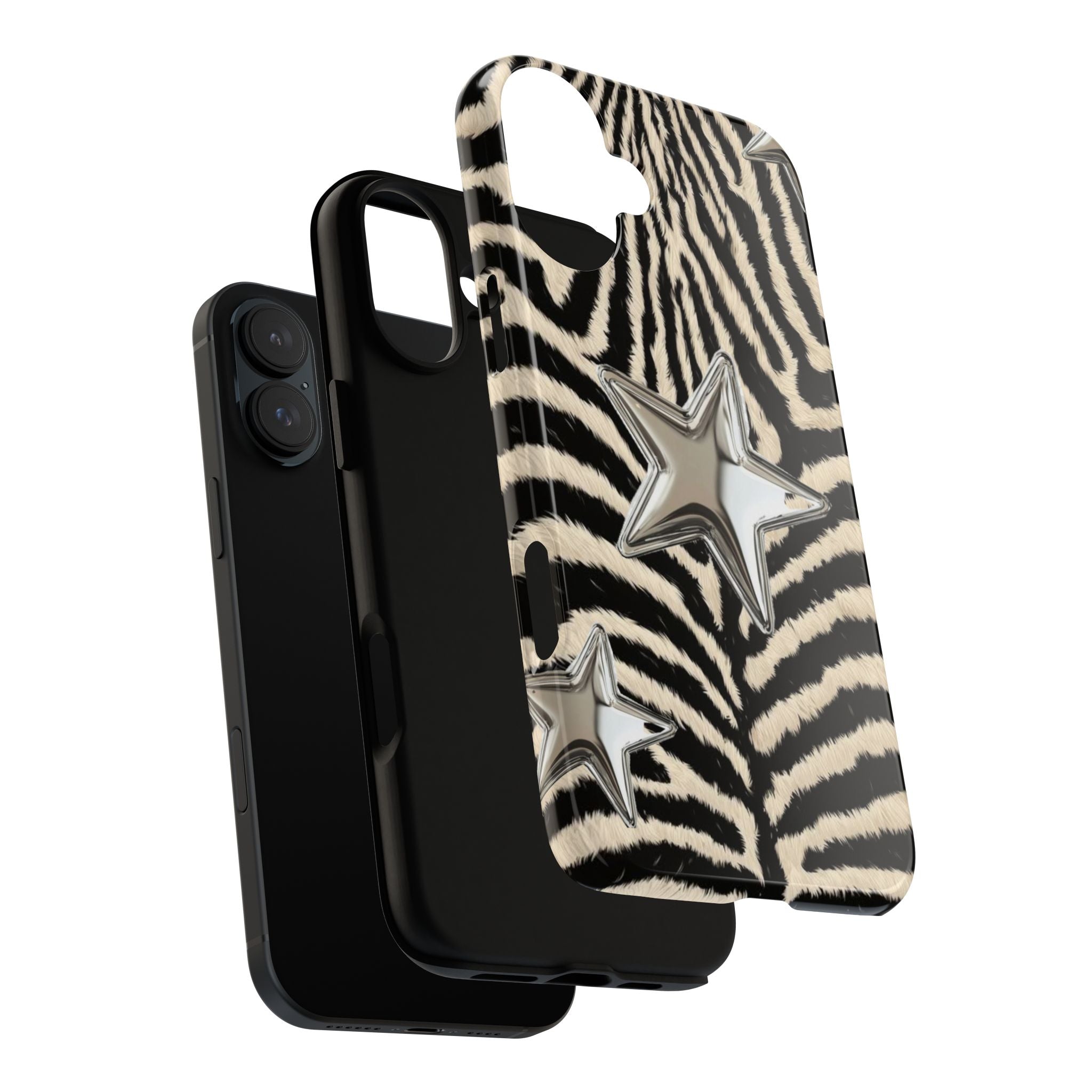 Zebra Print with Metallic Stars – Protective iPhone Cover