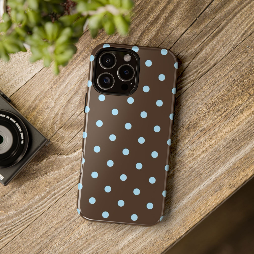 Brown Polka Dot Phone Case — Blue Dot Protective Tough Case