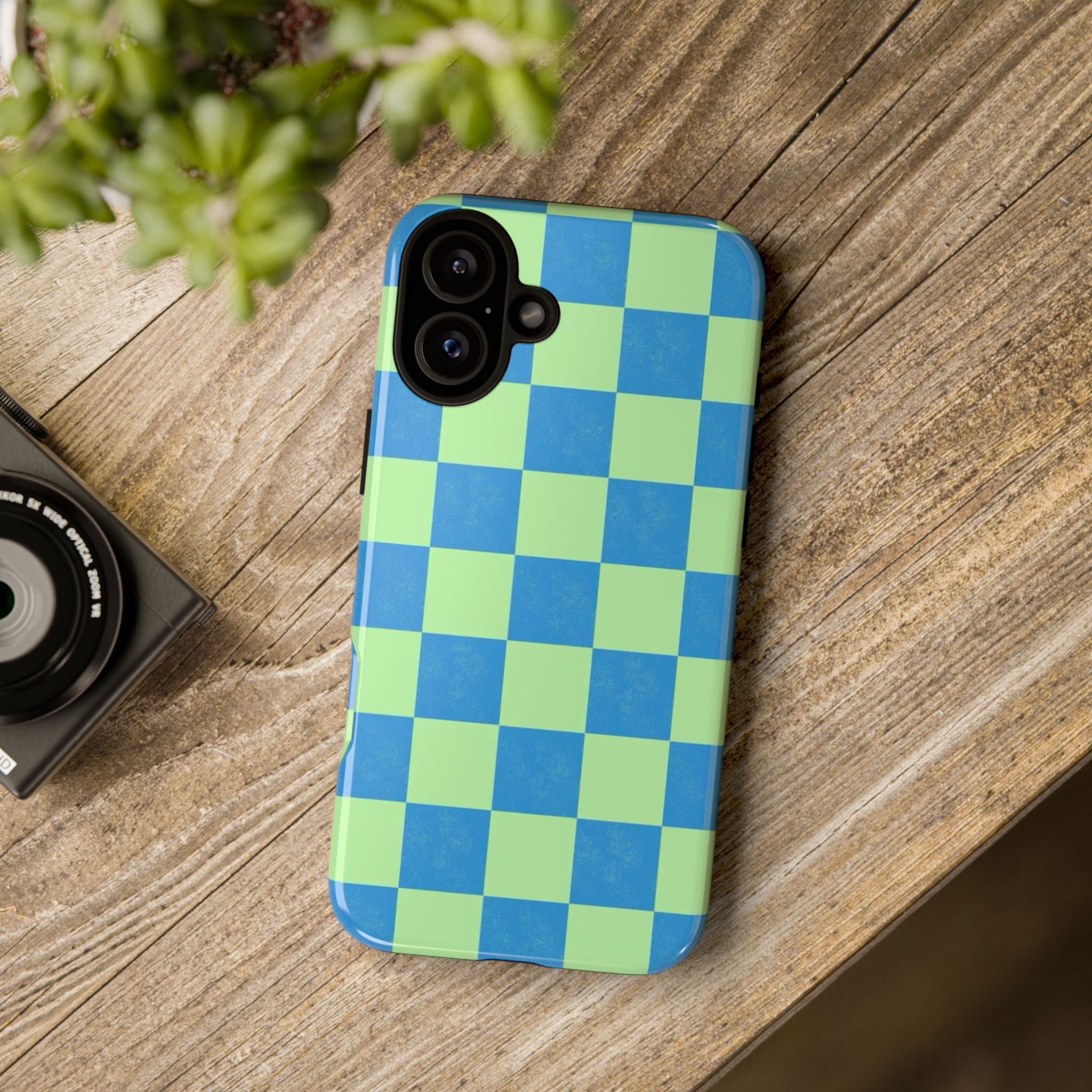 Cowgirl Blue Checkers — Retro Checkered Tough Phone Cover