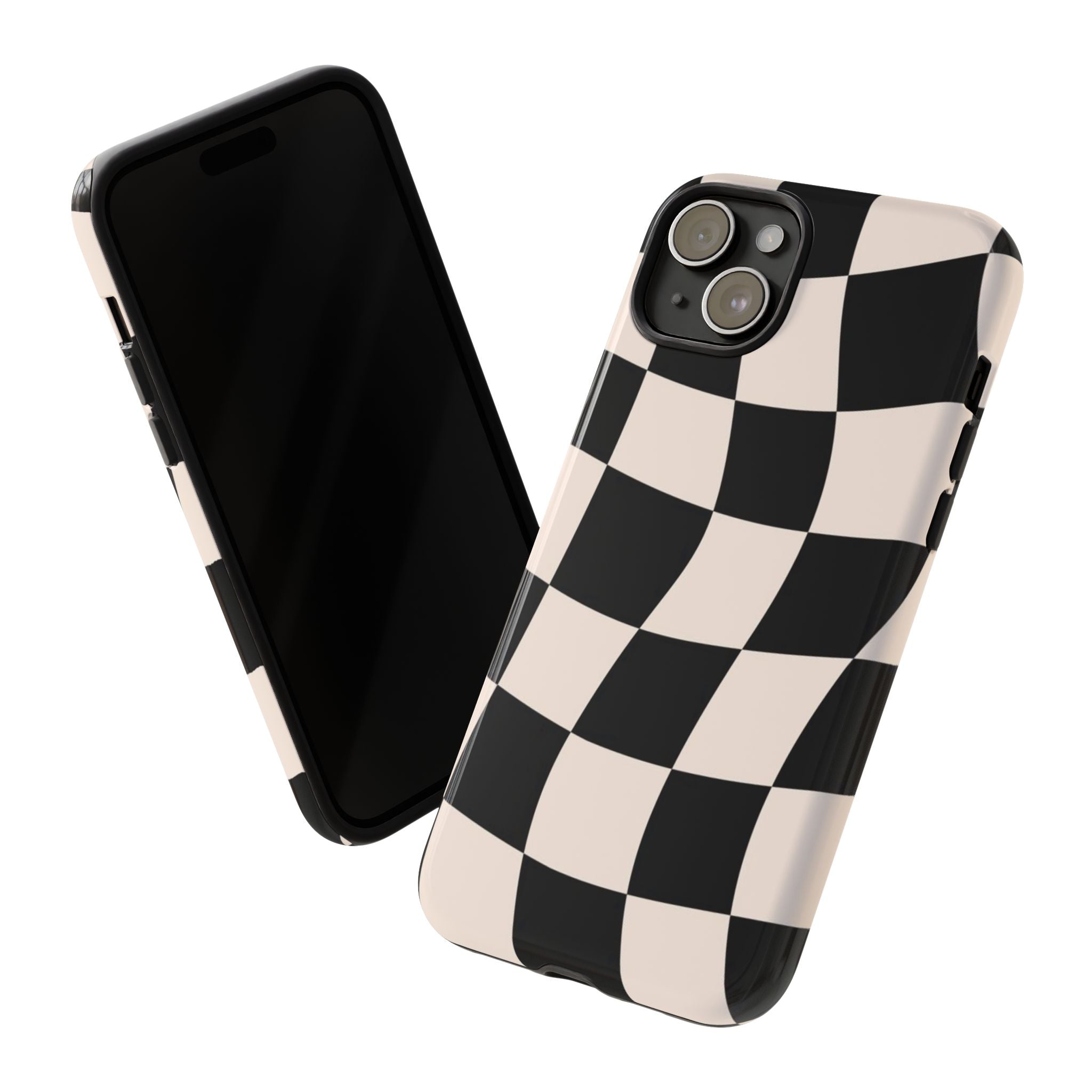 Black & White Wavy Checkered Phone Case — Black & Cream Retro Racing Pattern Tough Case