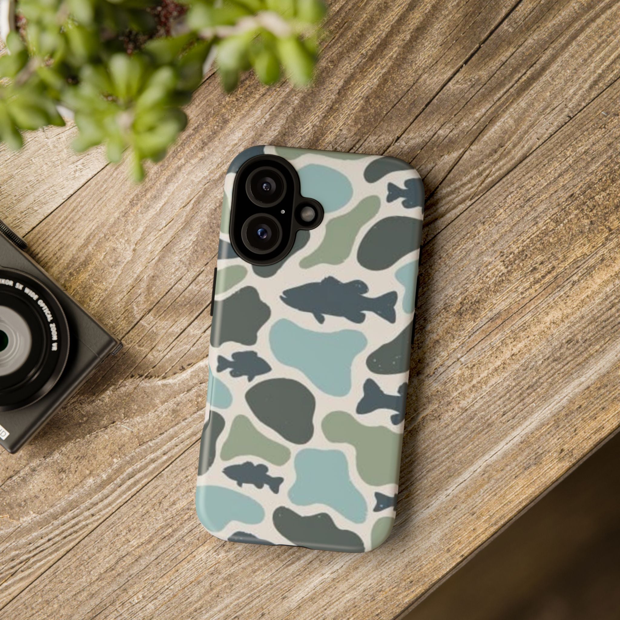 Camouflage Fish Tough Phone Case — Waterproof Blue-Green Camo iPhone Cover