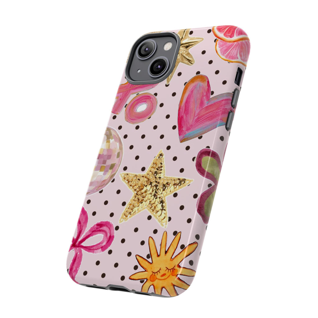Pink Polka Dot Party — Pink Hearts, Stars & Disco Ball Design