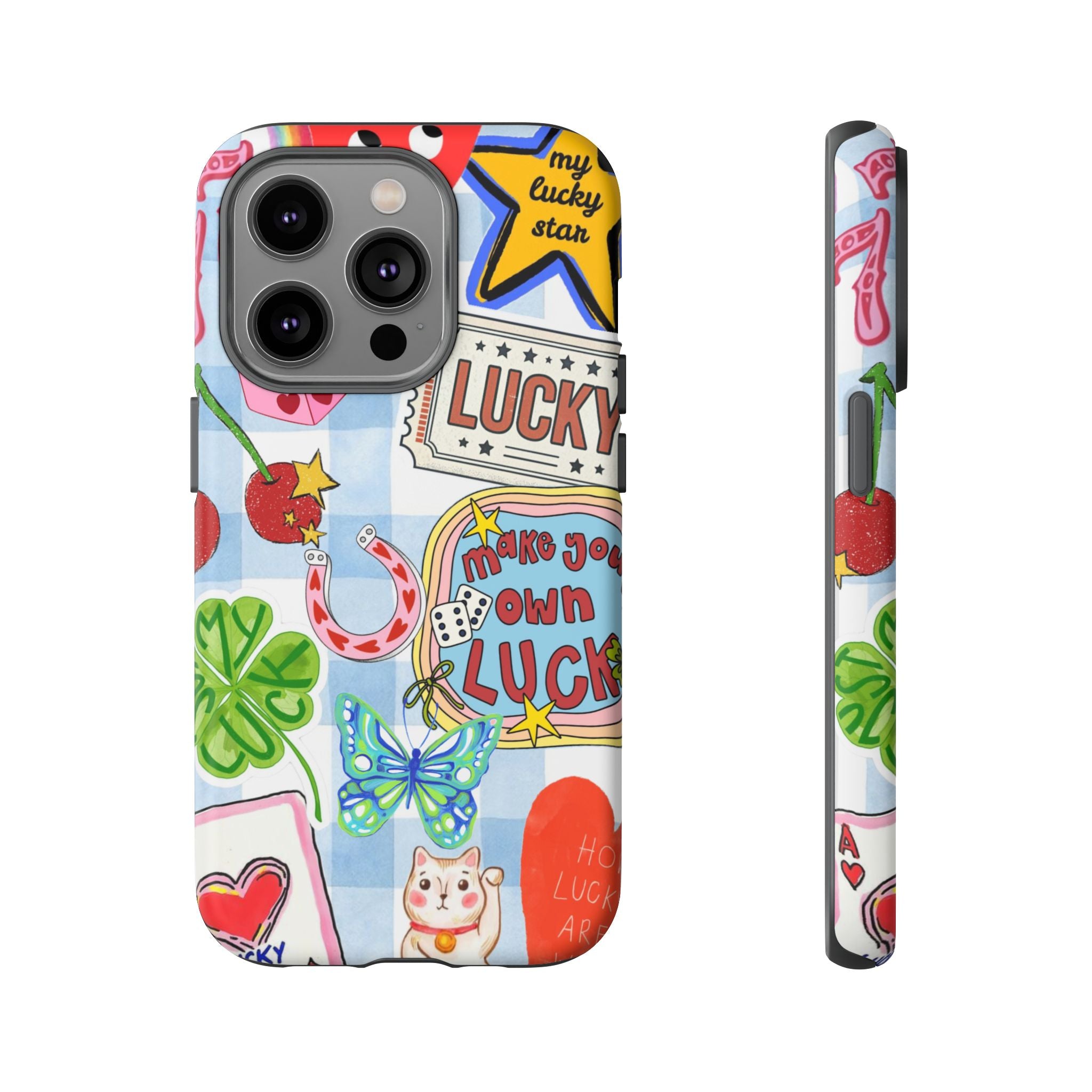 Lucky Charm Phone Case — Cute Kawaii Sticker Collage, ‘Make Your Own Luck’ Design