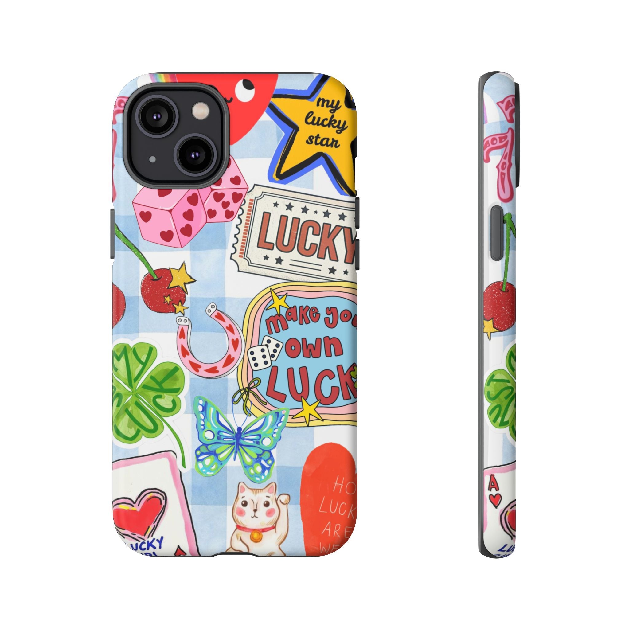Lucky Charm Phone Case — Cute Kawaii Sticker Collage, ‘Make Your Own Luck’ Design