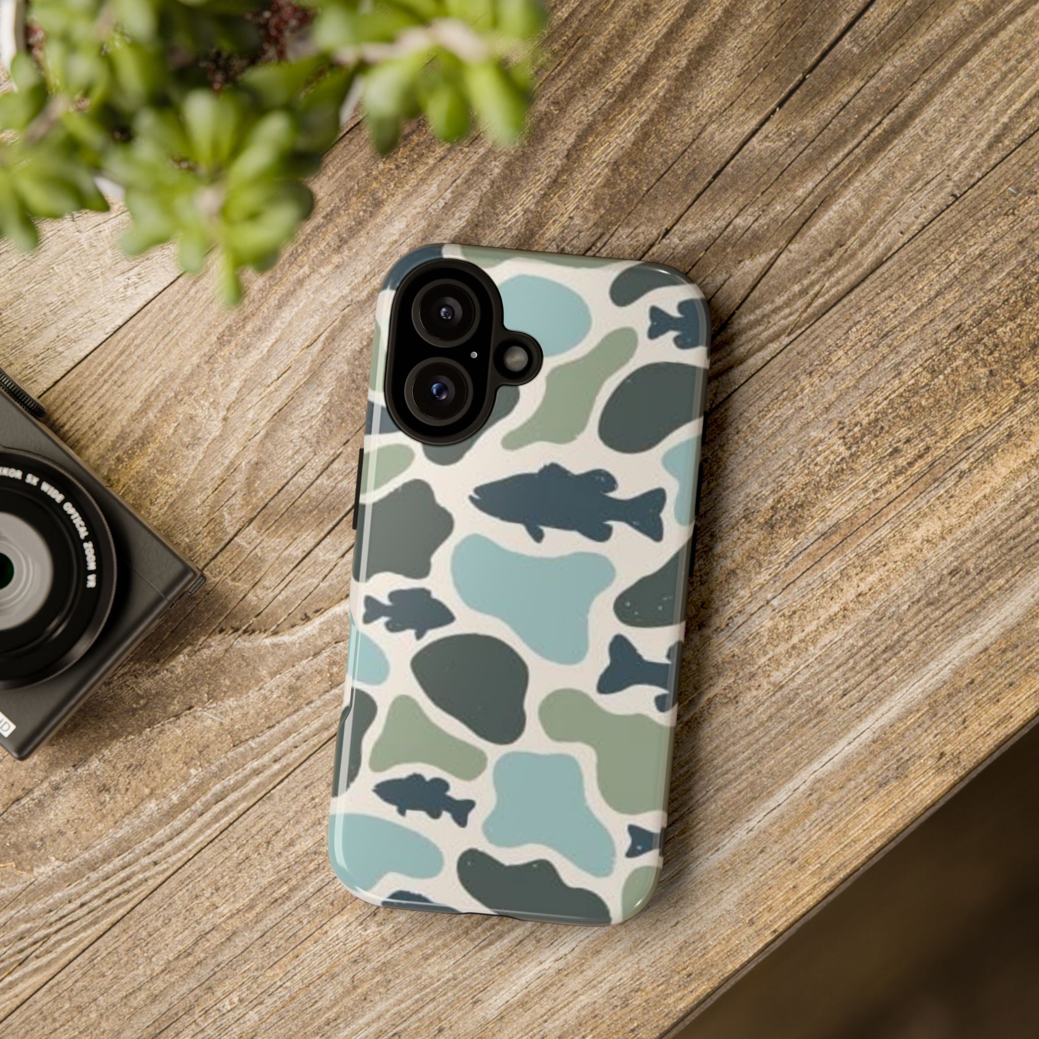 Camouflage Fish Tough Phone Case — Waterproof Blue-Green Camo iPhone Cover