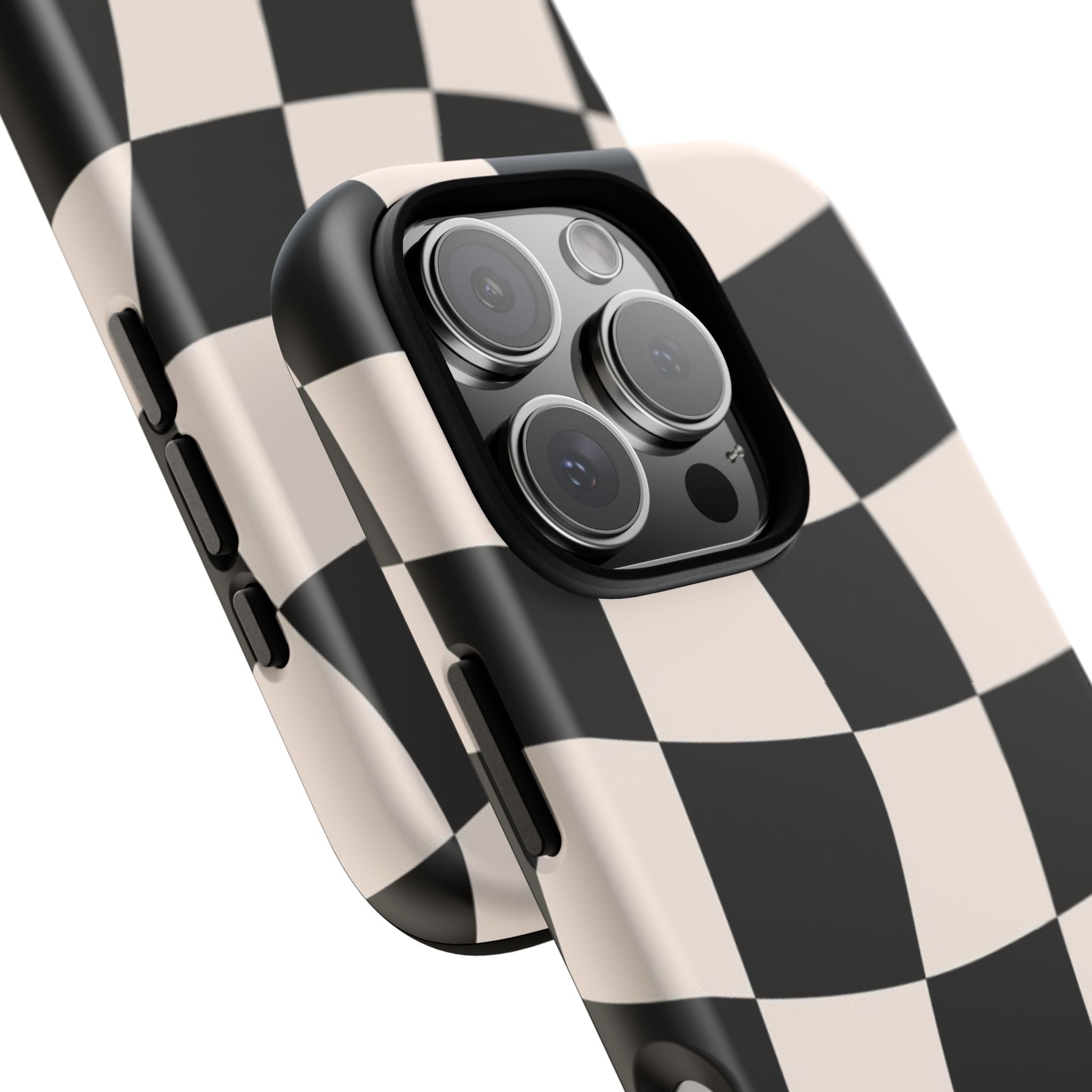 Black & White Wavy Checkered Phone Case — Black & Cream Retro Racing Pattern Tough Case