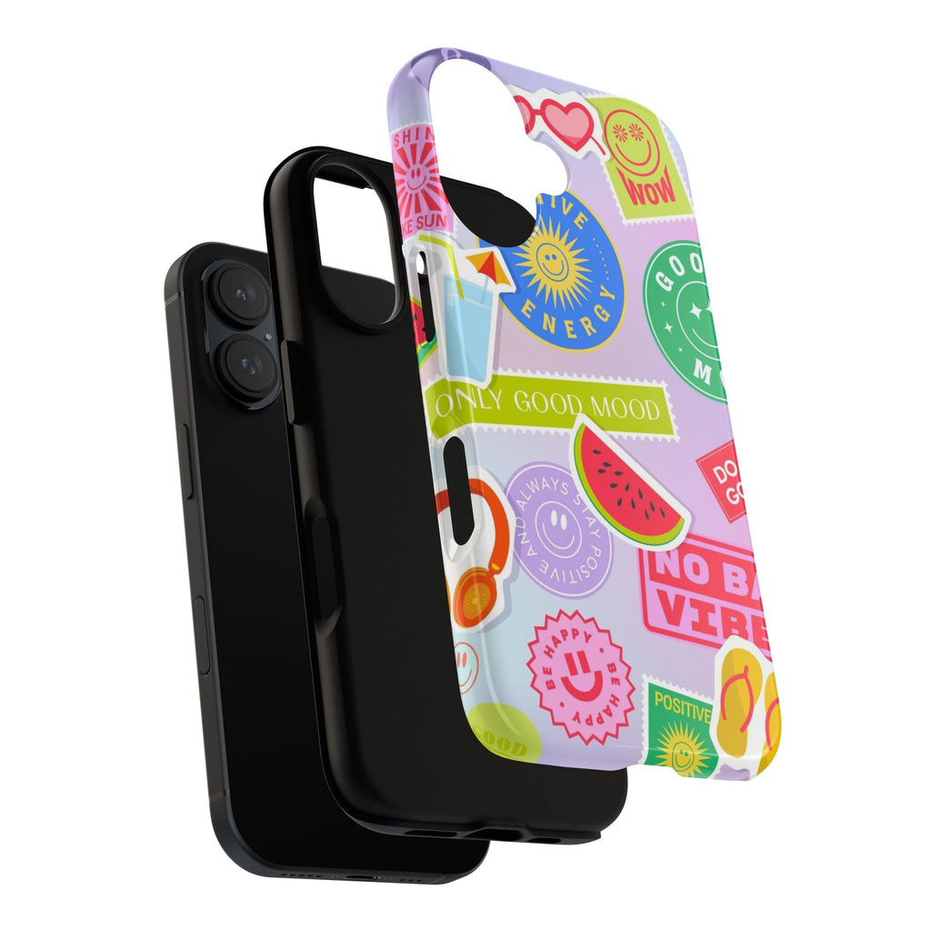 Good Vibes Only — Colorful Sticker Collage "No Bad Vibes" iPhone Case