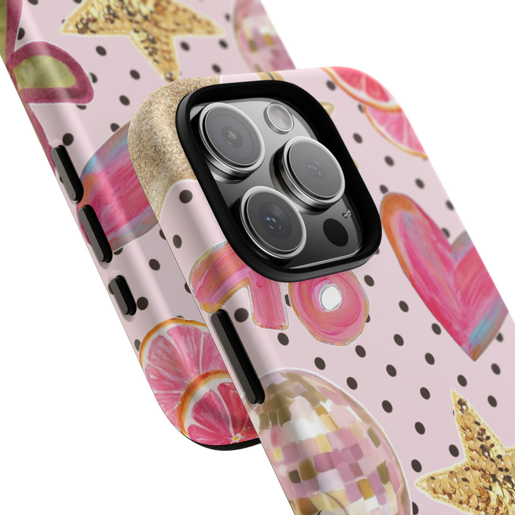 Pink Polka Dot Party — Pink Hearts, Stars & Disco Ball Design