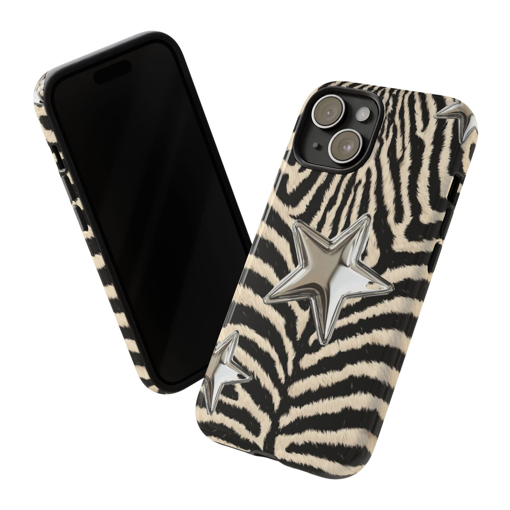 Zebra Print with Metallic Stars – Protective iPhone Cover