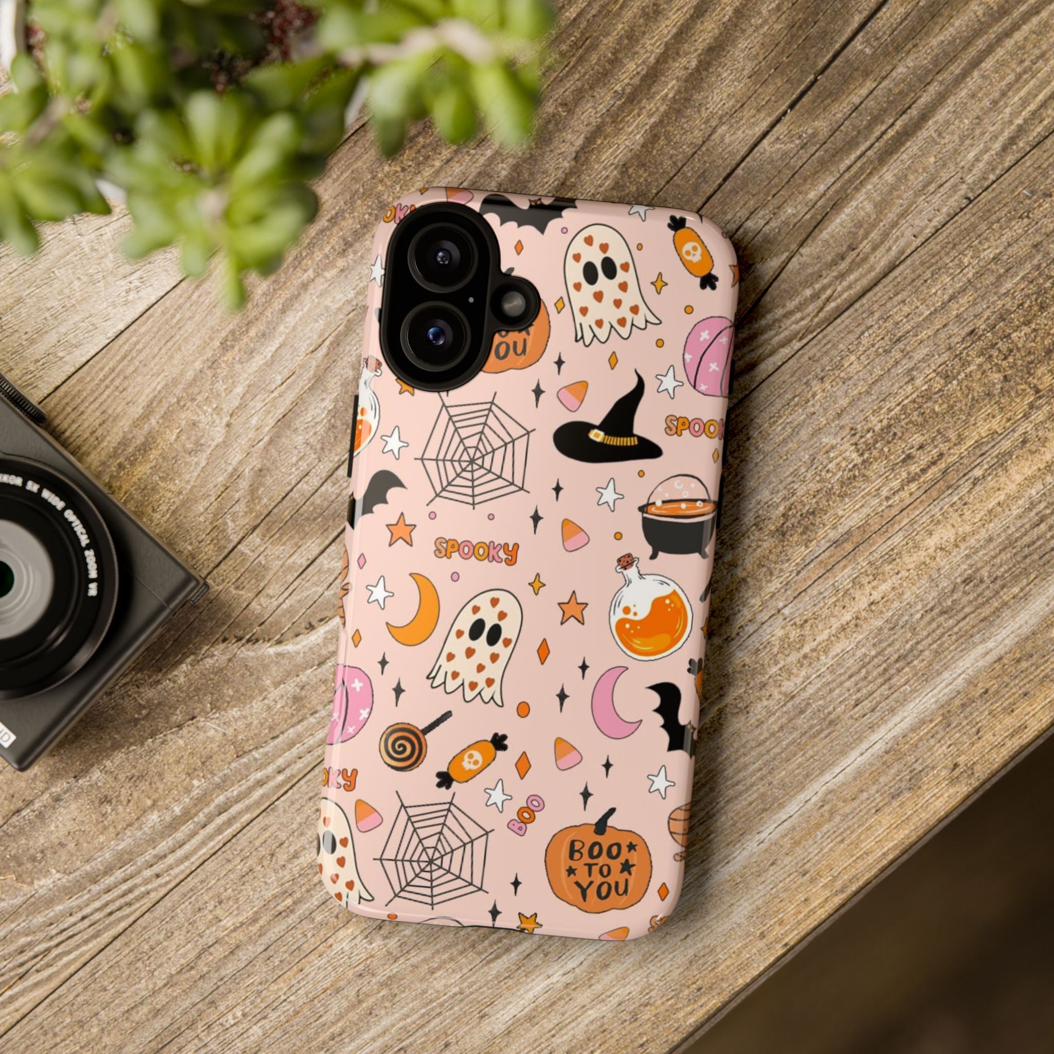 Spooky Halloween — Pink Ghosts, Witches, Candy & "Boo to You" Design