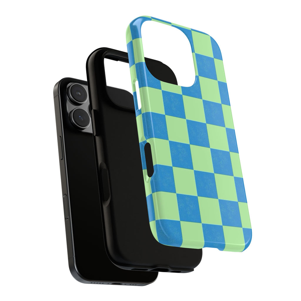 Cowgirl Blue Checkers — Retro Checkered Tough Phone Cover