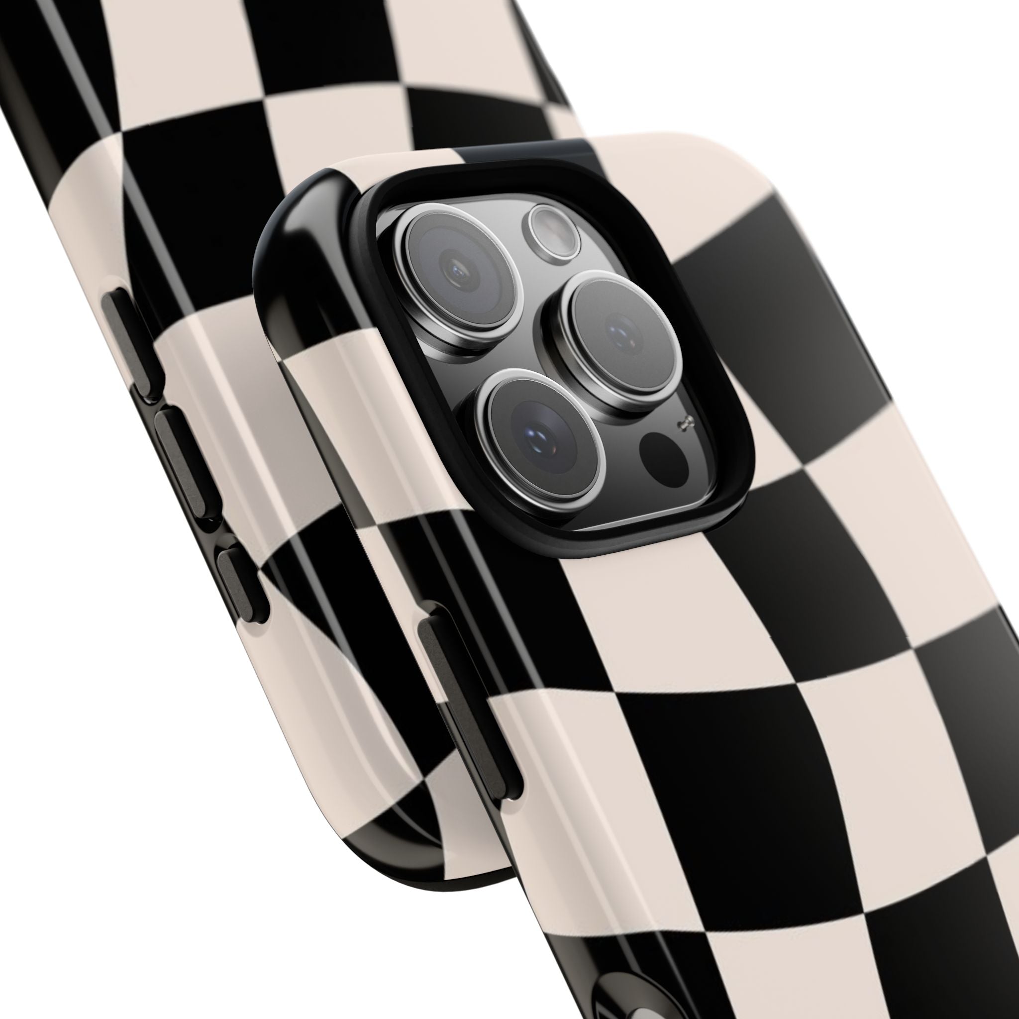 Black & White Wavy Checkered Phone Case — Black & Cream Retro Racing Pattern Tough Case