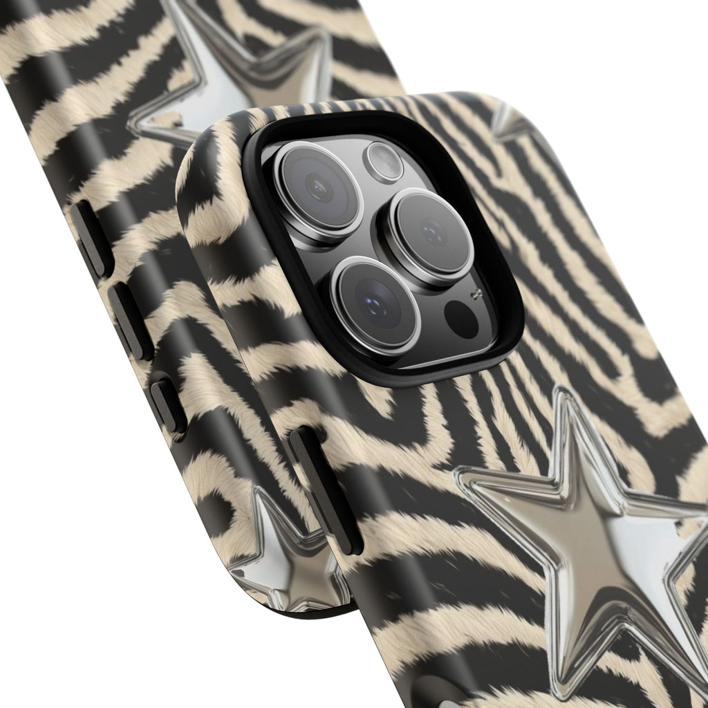 Zebra Print with Metallic Stars – Protective iPhone Cover
