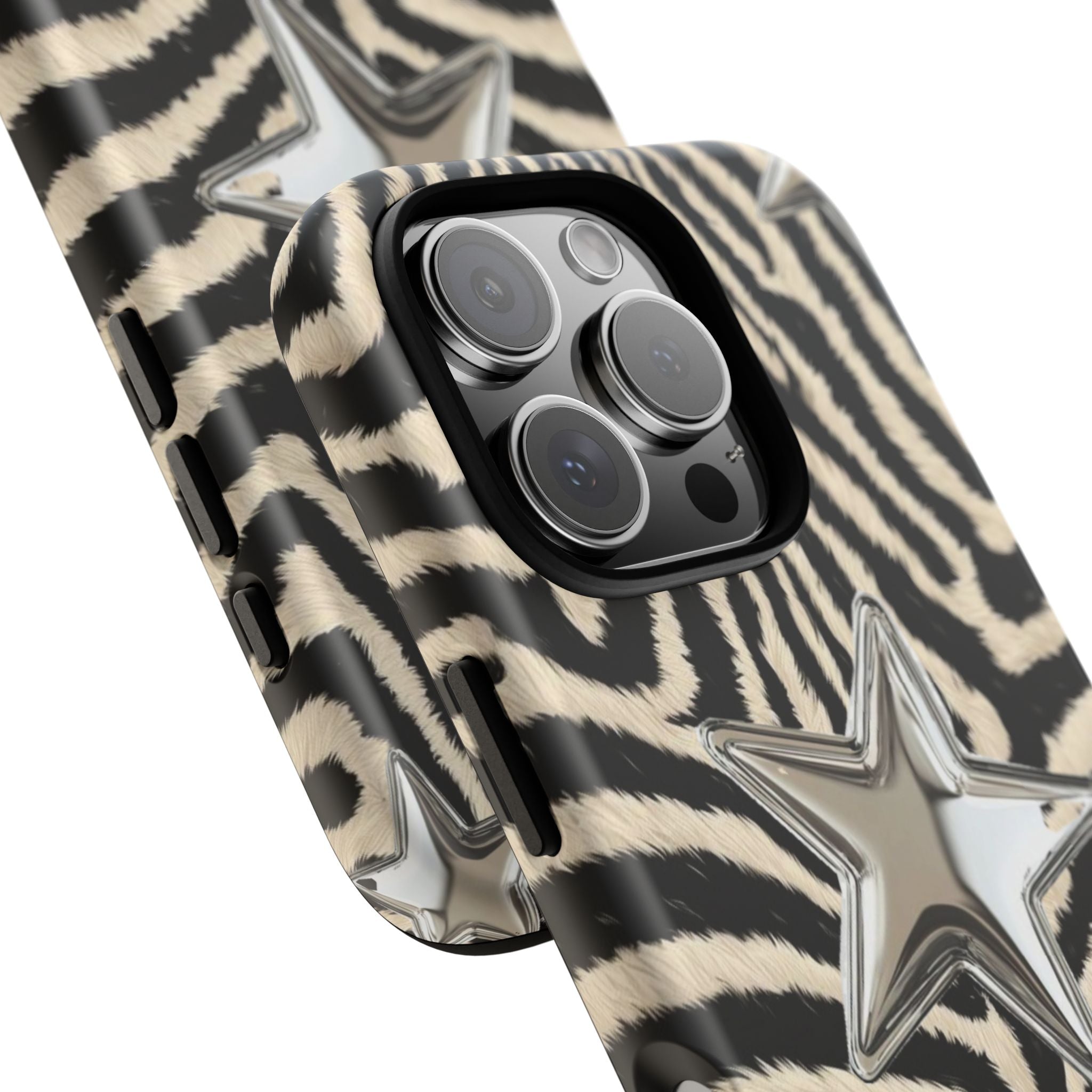 Zebra Print with Metallic Stars – Protective iPhone Cover