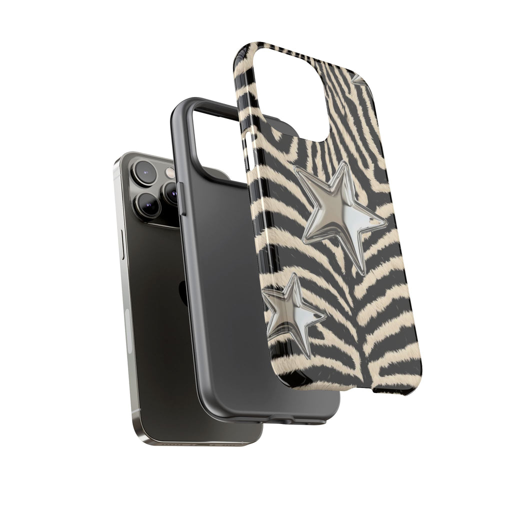 Zebra Print with Metallic Stars – Protective iPhone Cover
