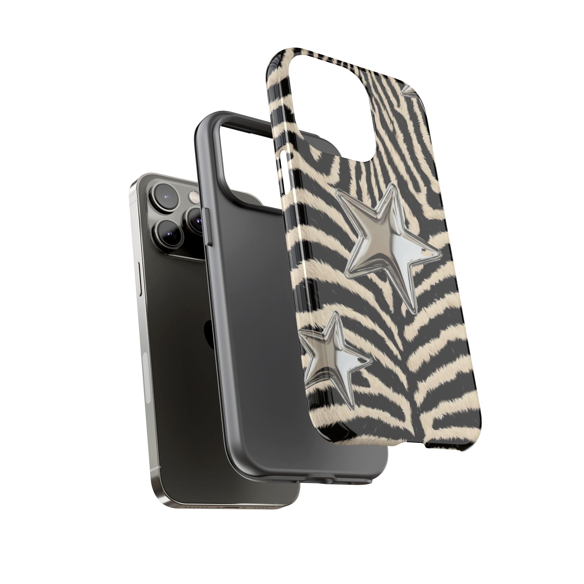 Zebra Print with Metallic Stars – Protective iPhone Cover