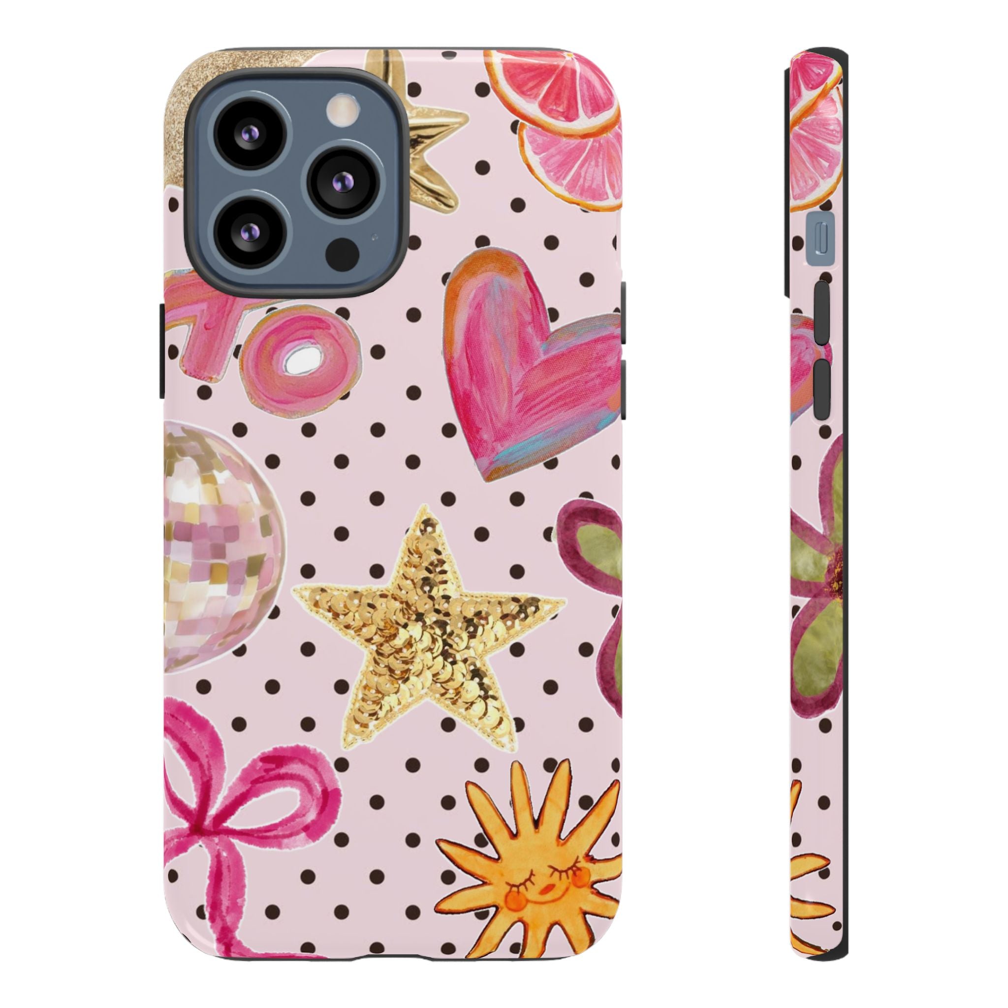 Pink Polka Dot Party — Pink Hearts, Stars & Disco Ball Design