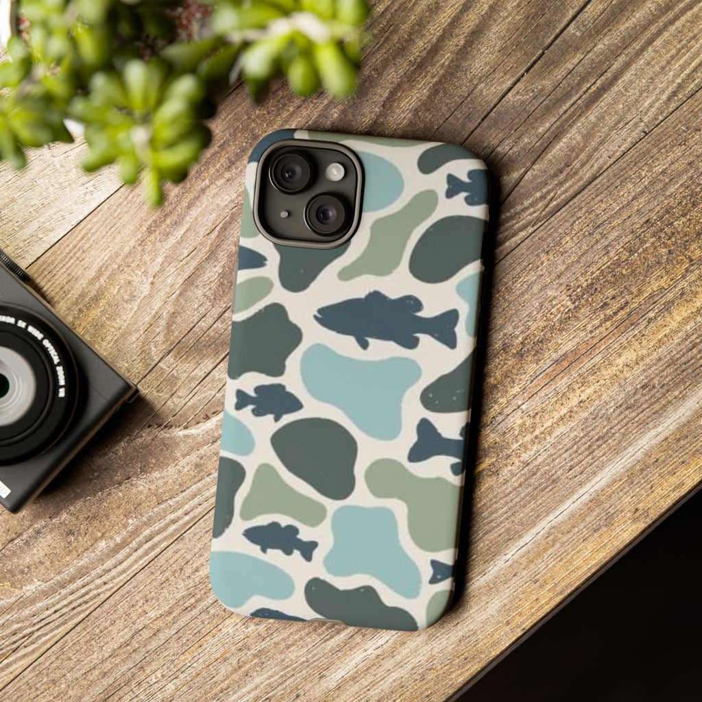 Camouflage Fish Tough Phone Case — Waterproof Blue-Green Camo iPhone Cover