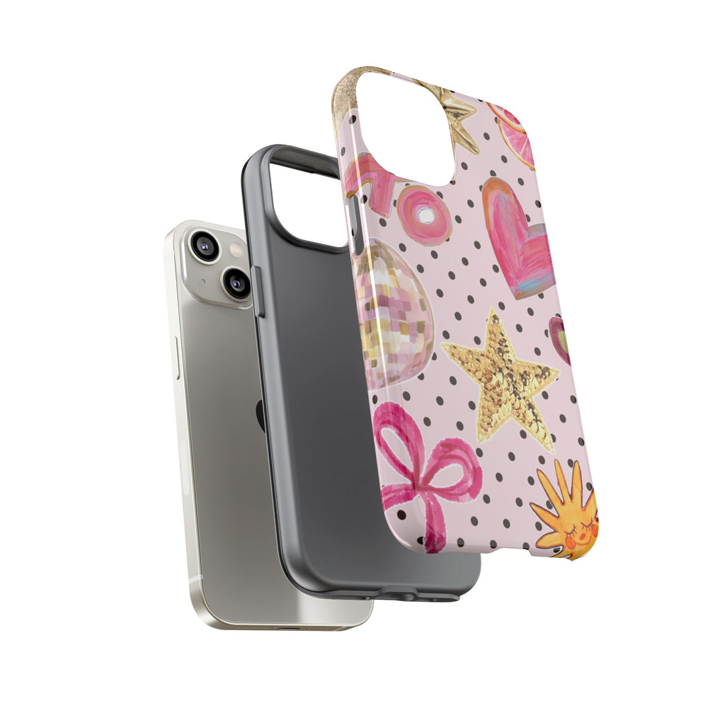 Pink Polka Dot Party — Pink Hearts, Stars & Disco Ball Design