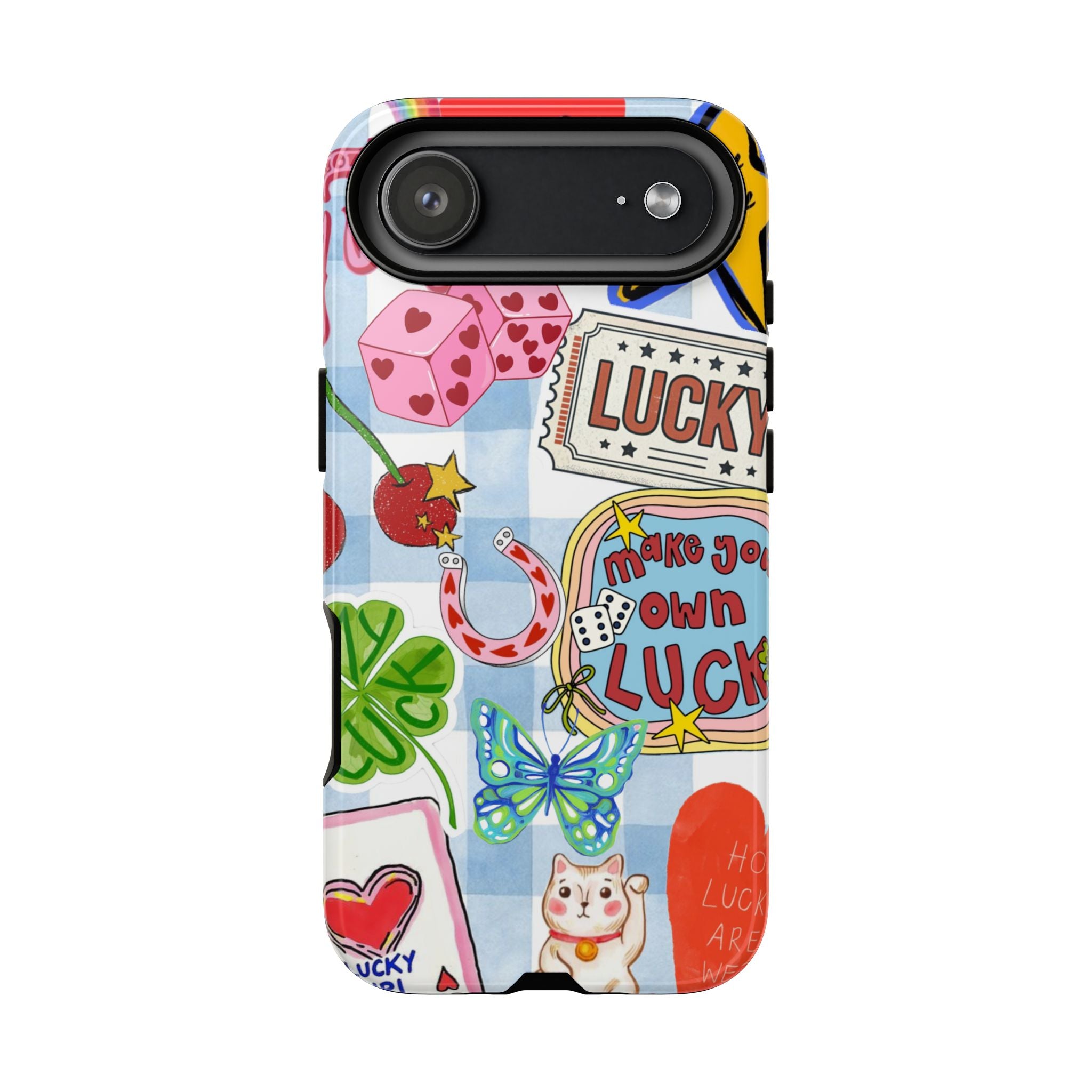 Lucky Charm Phone Case — Cute Kawaii Sticker Collage, ‘Make Your Own Luck’ Design