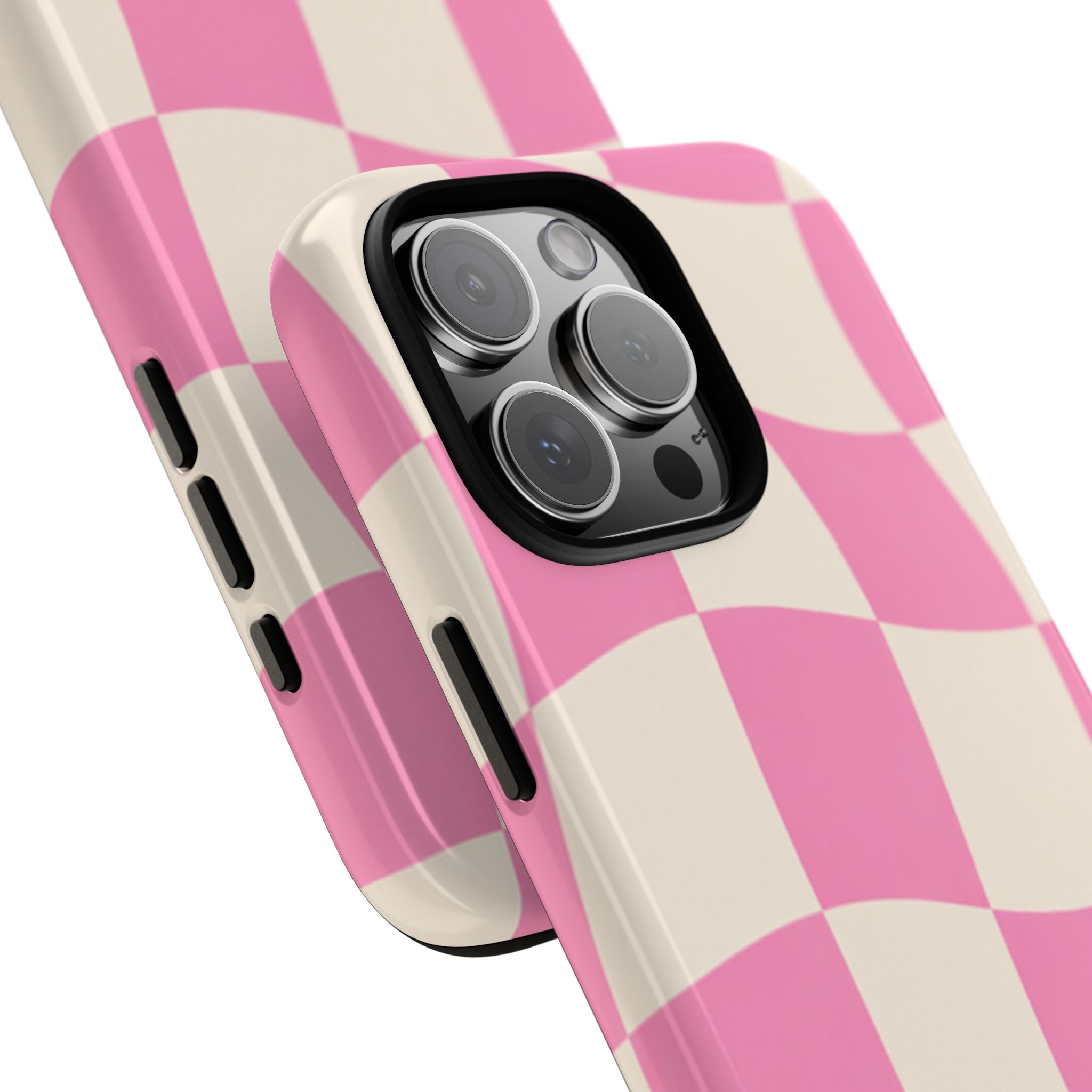 Pink Wavy Checkered Tough Phone Case — Retro Distorted Checkerboard Design