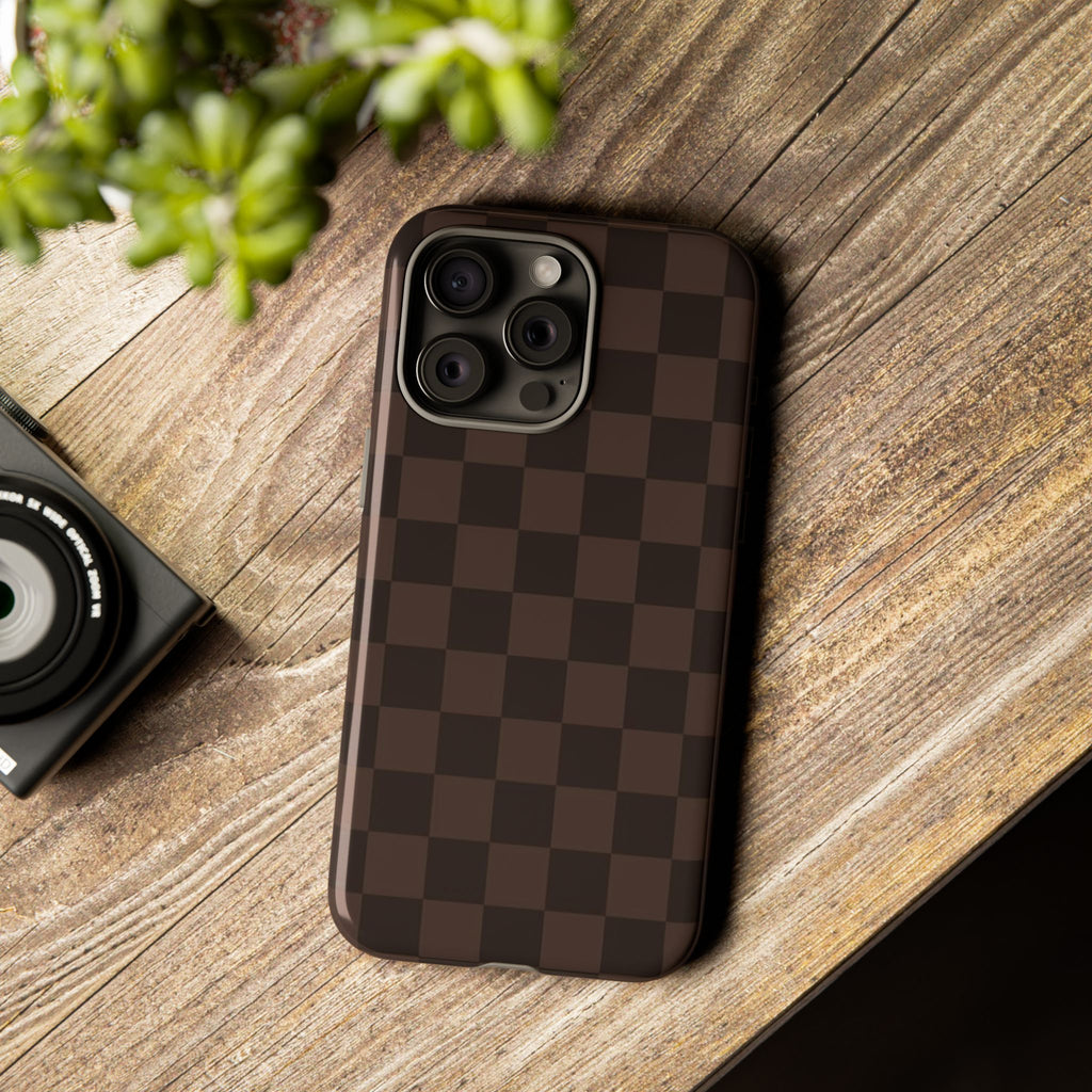 Lucky Chocolate Checkered  — Brown Grid Protective Cover