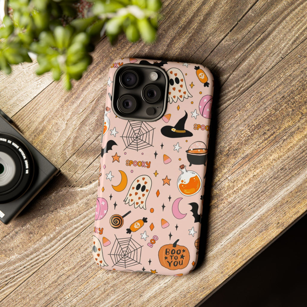 Spooky Halloween — Pink Ghosts, Witches, Candy & "Boo to You" Design