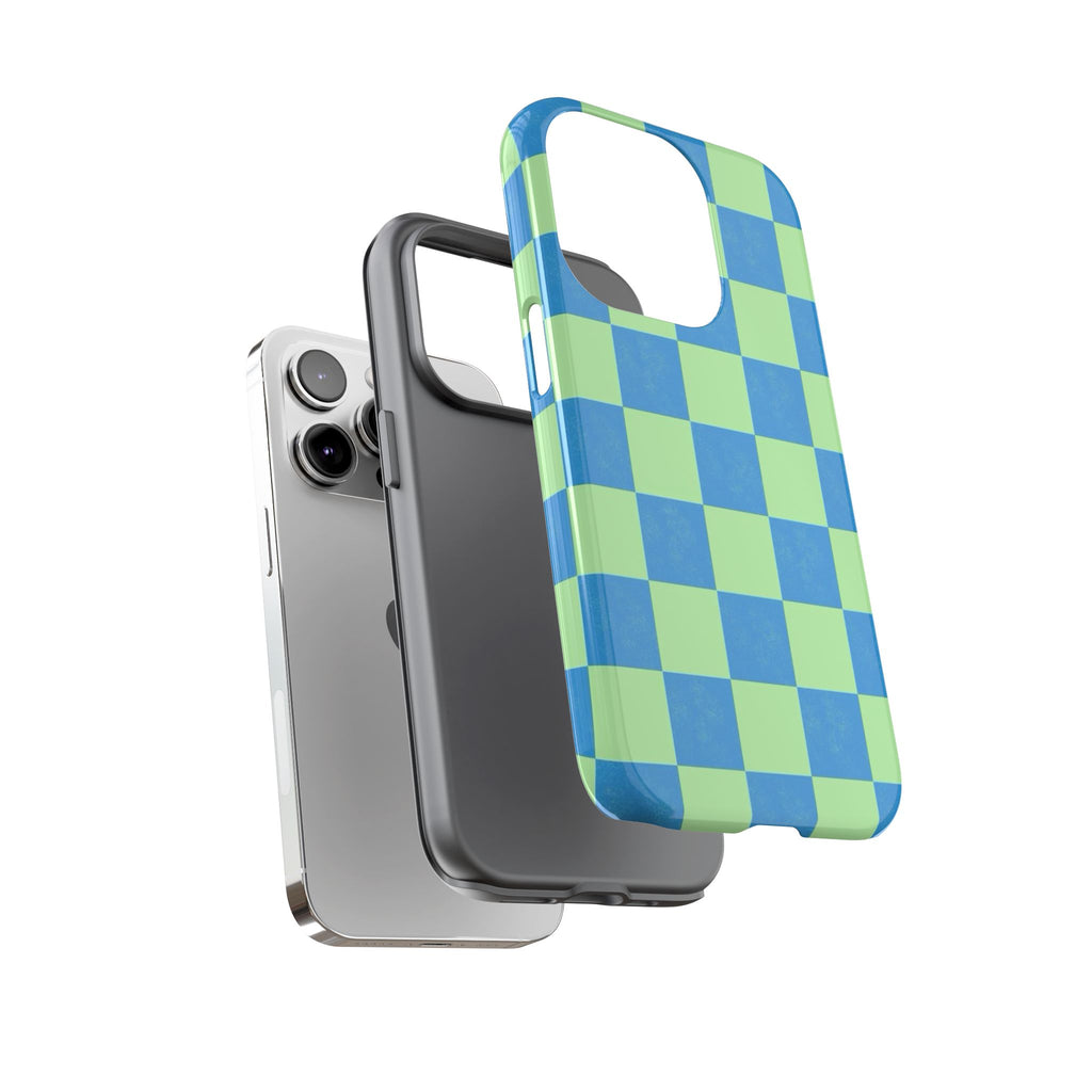 Cowgirl Blue Checkers — Retro Checkered Tough Phone Cover