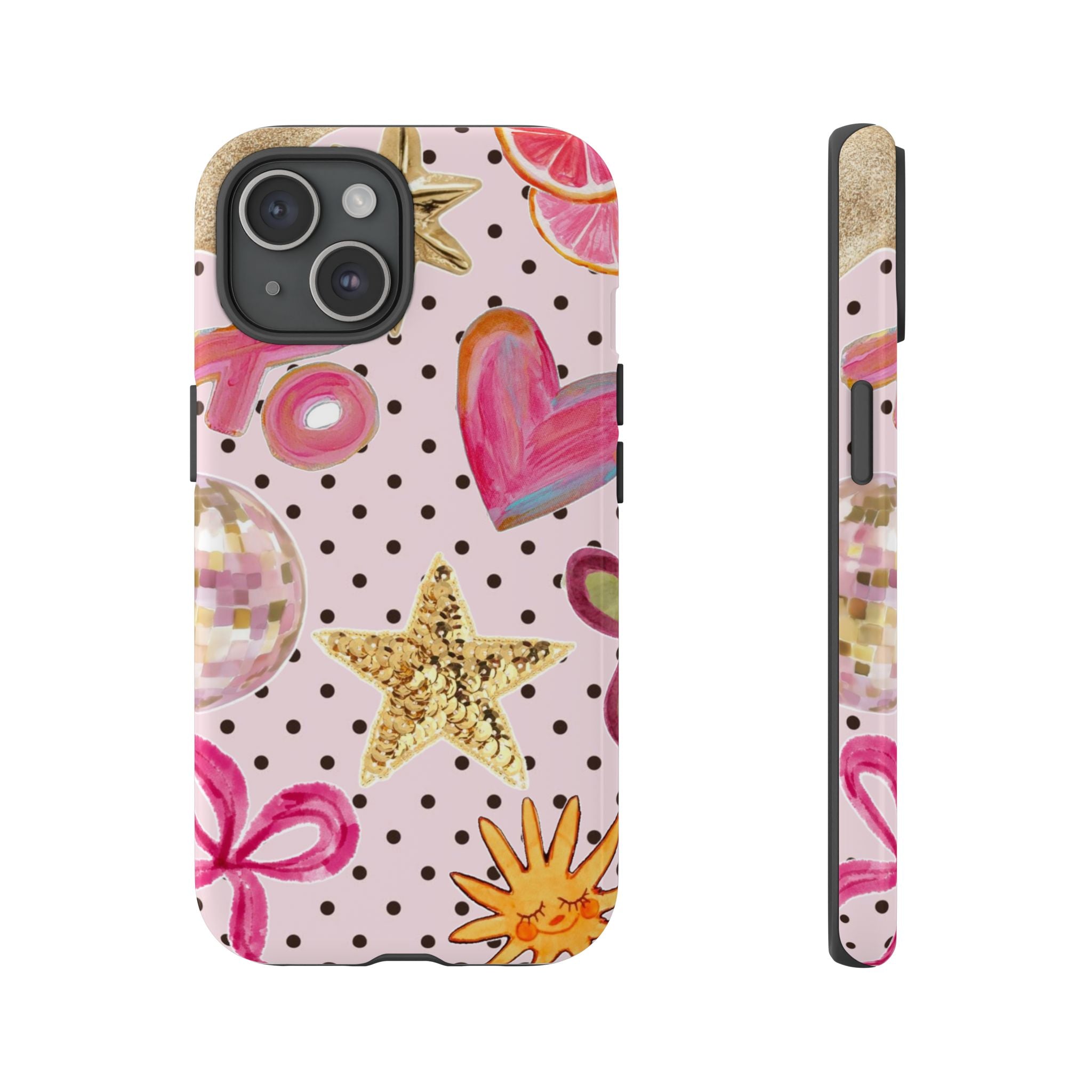Pink Polka Dot Party — Pink Hearts, Stars & Disco Ball Design