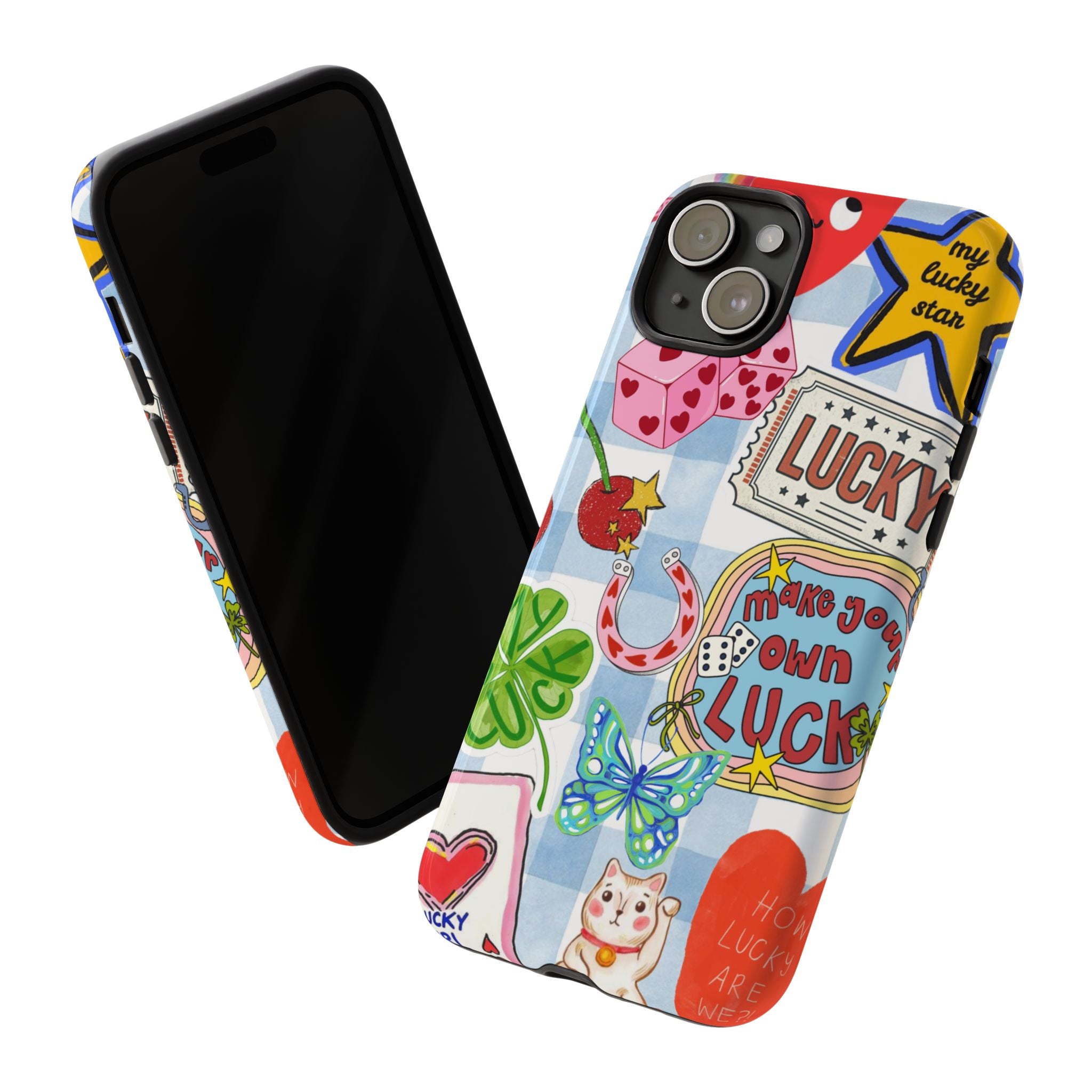 Lucky Charm Phone Case — Cute Kawaii Sticker Collage, ‘Make Your Own Luck’ Design