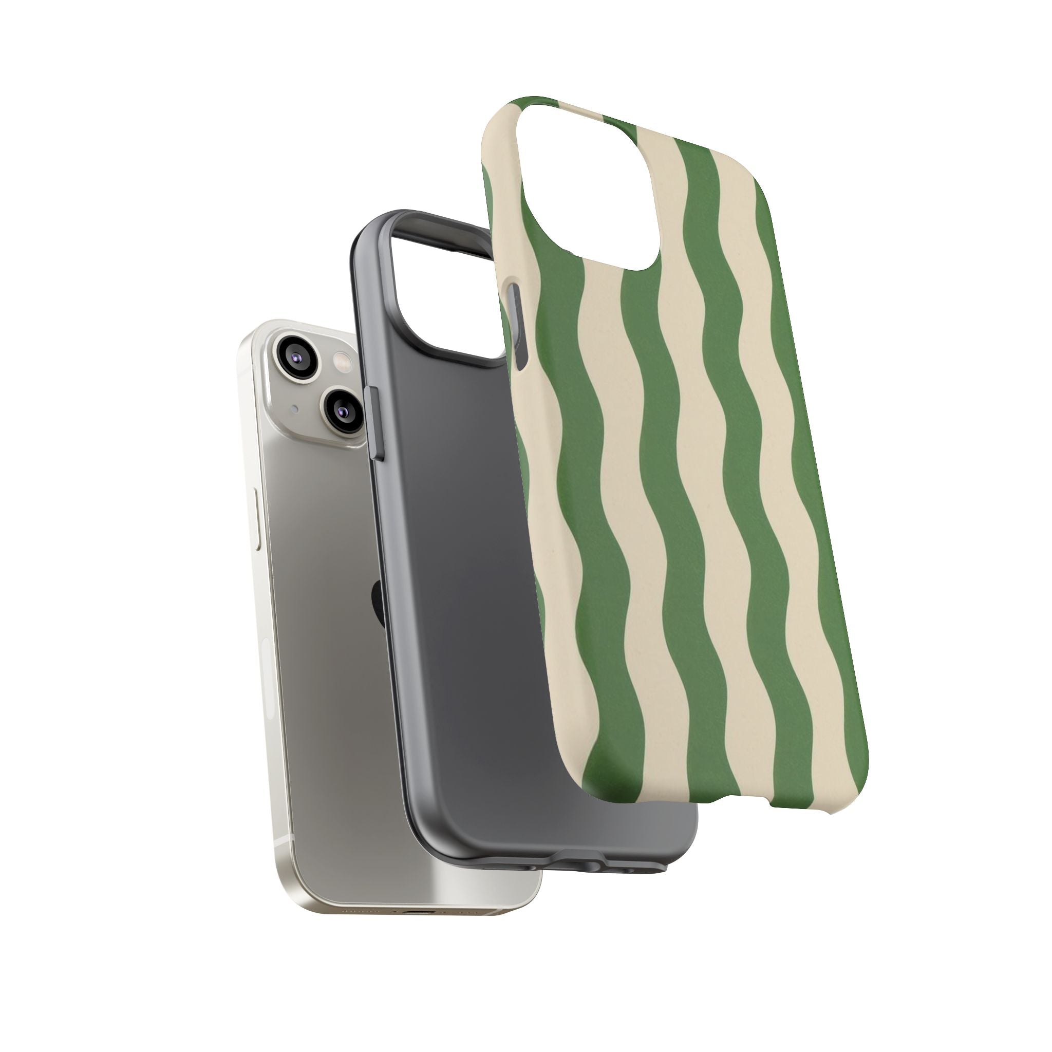 Wavy Green Stripe Phone Case — Retro Minimalist Tough Case