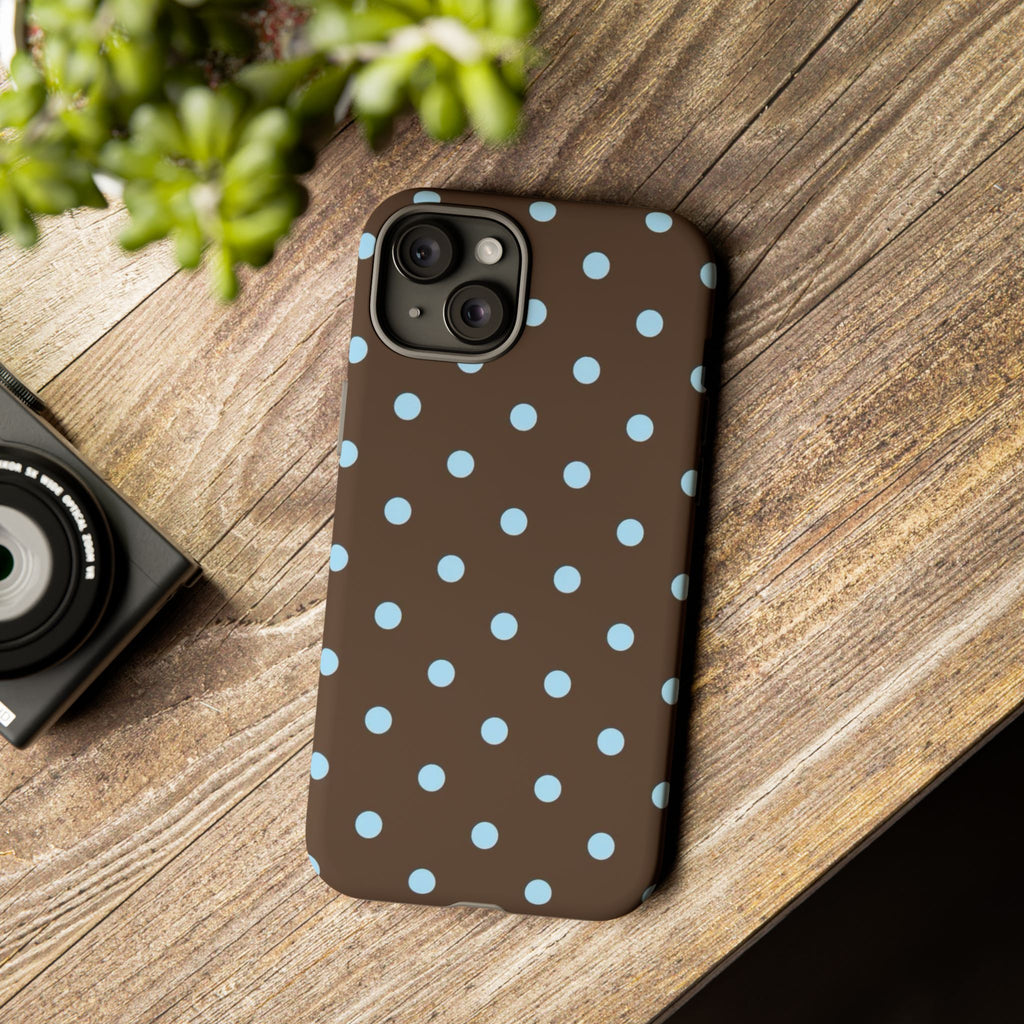 Brown Polka Dot Phone Case — Blue Dot Protective Tough Case