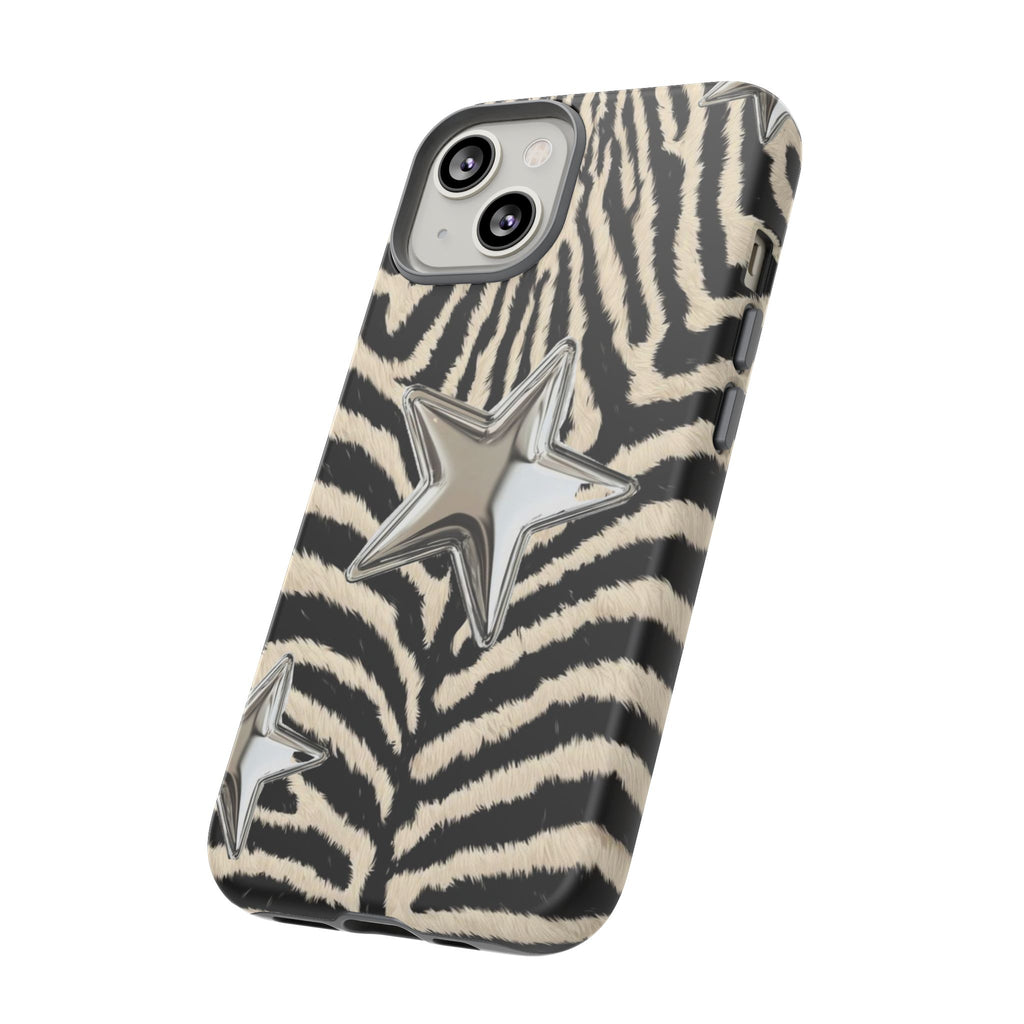 Zebra Print with Metallic Stars – Protective iPhone Cover