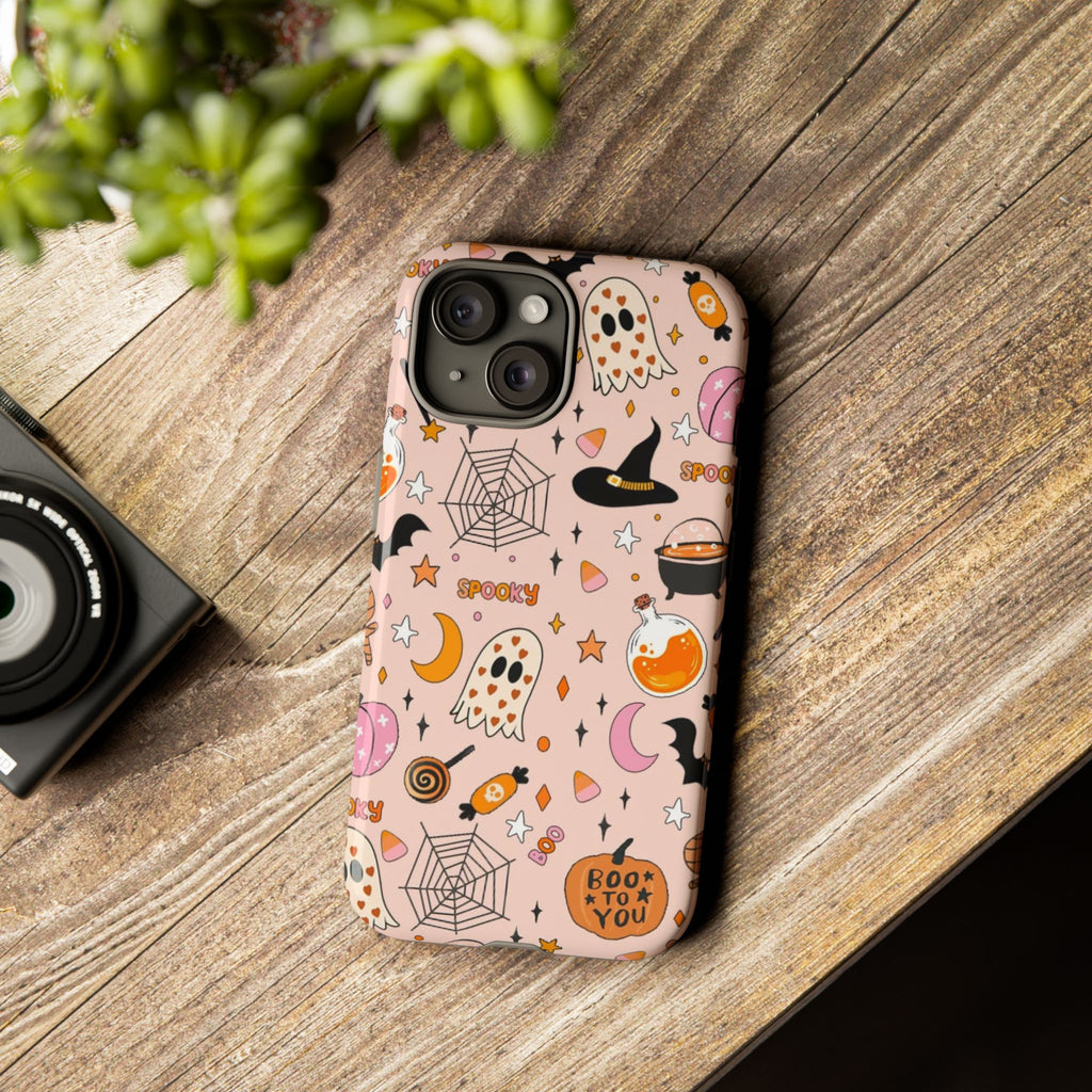 Spooky Halloween — Pink Ghosts, Witches, Candy & "Boo to You" Design