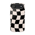 Black & White Wavy Checkered Phone Case — Black & Cream Retro Racing Pattern Tough Case