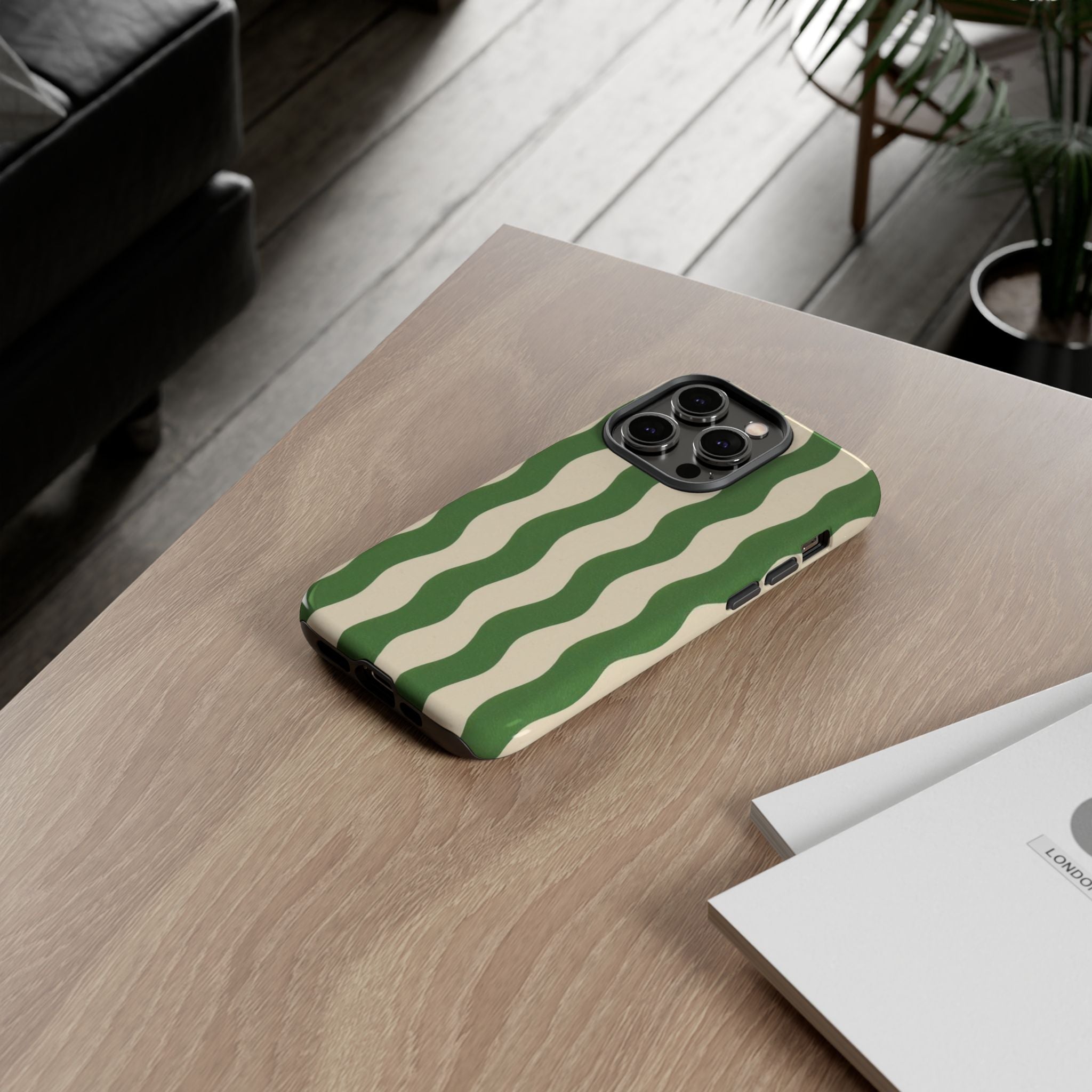 Wavy Green Stripe Phone Case — Retro Minimalist Tough Case