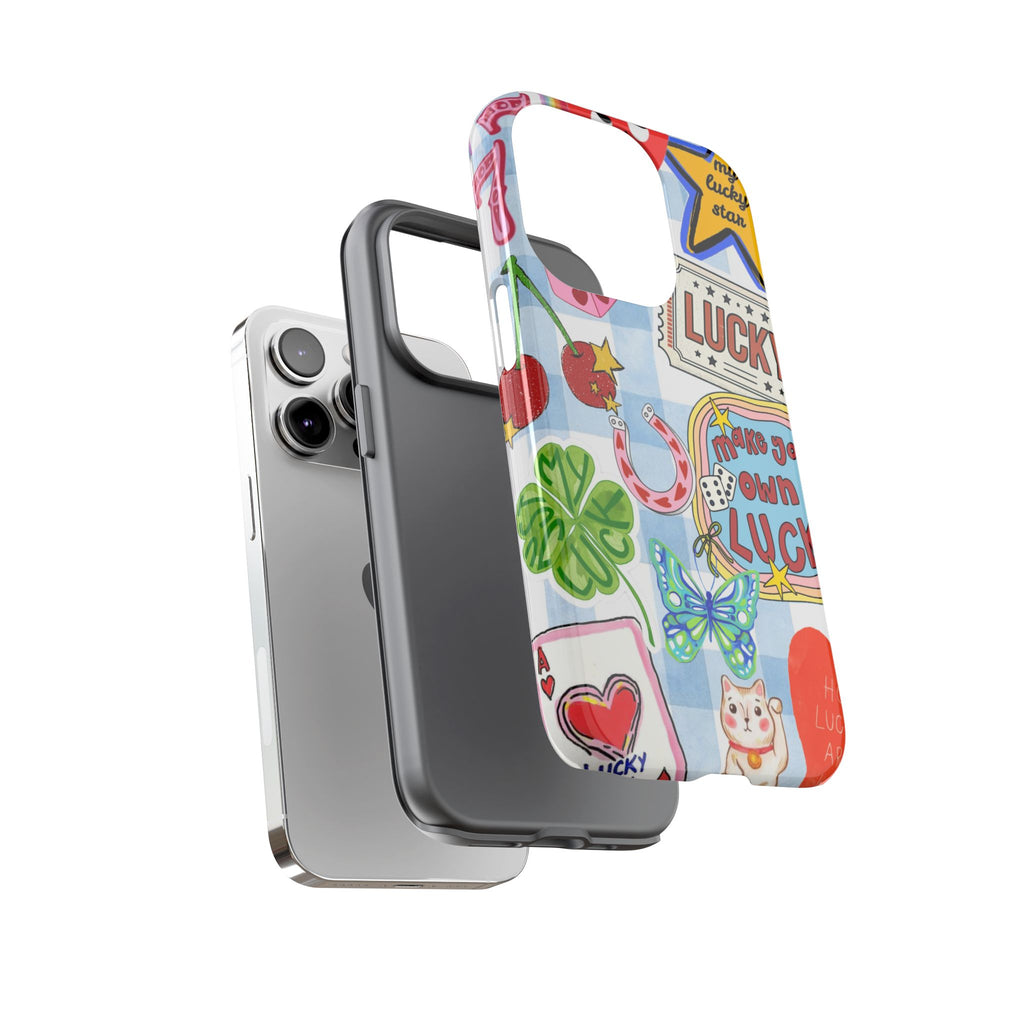 Lucky Charm Phone Case — Cute Kawaii Sticker Collage, ‘Make Your Own Luck’ Design