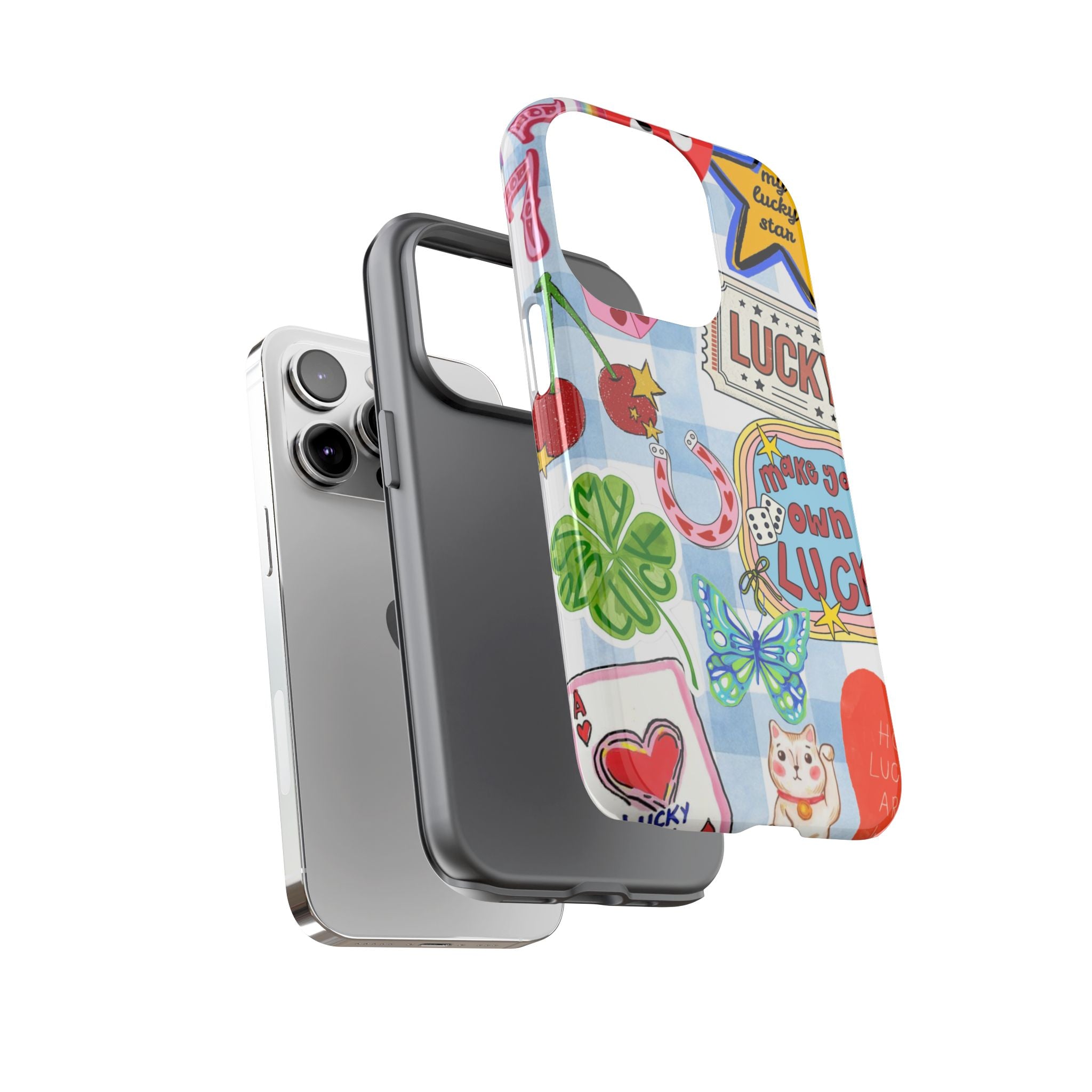 Lucky Charm Phone Case — Cute Kawaii Sticker Collage, ‘Make Your Own Luck’ Design