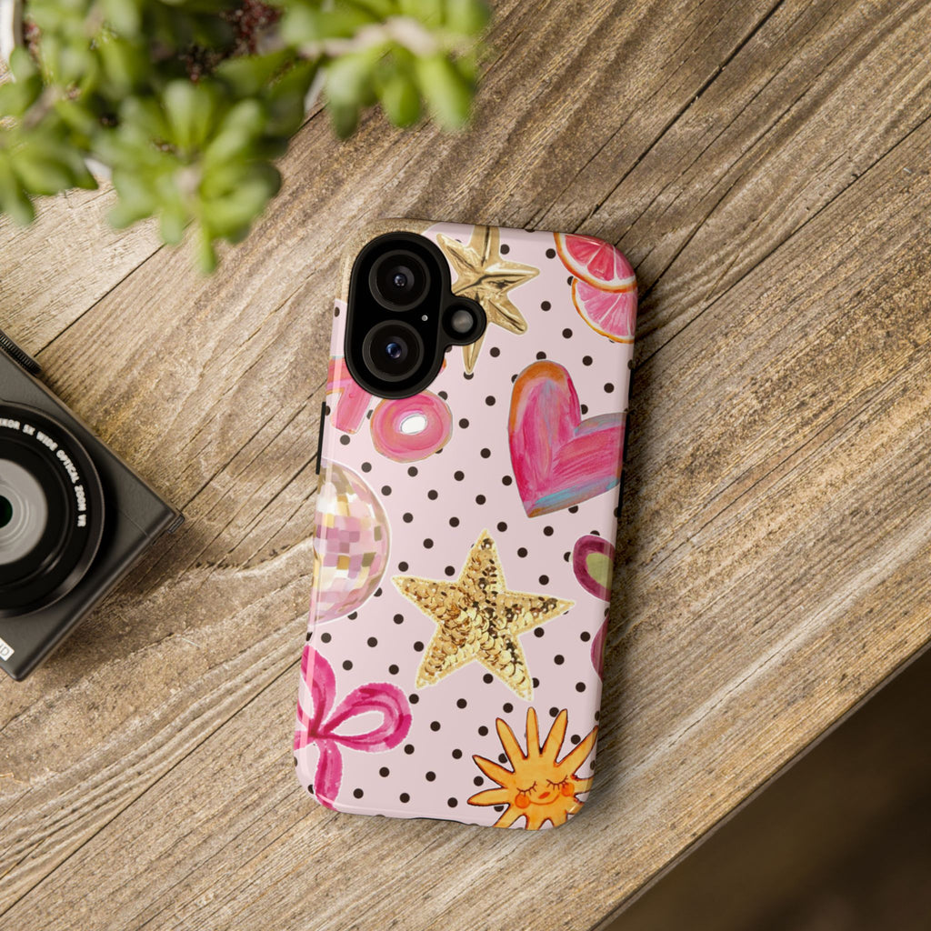 Pink Polka Dot Party — Pink Hearts, Stars & Disco Ball Design