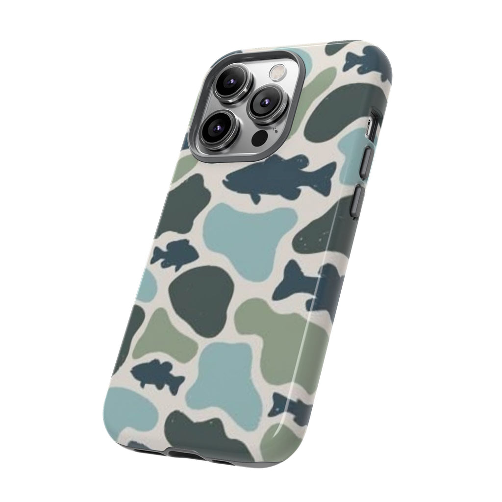 Camouflage Fish Tough Phone Case — Waterproof Blue-Green Camo iPhone Cover