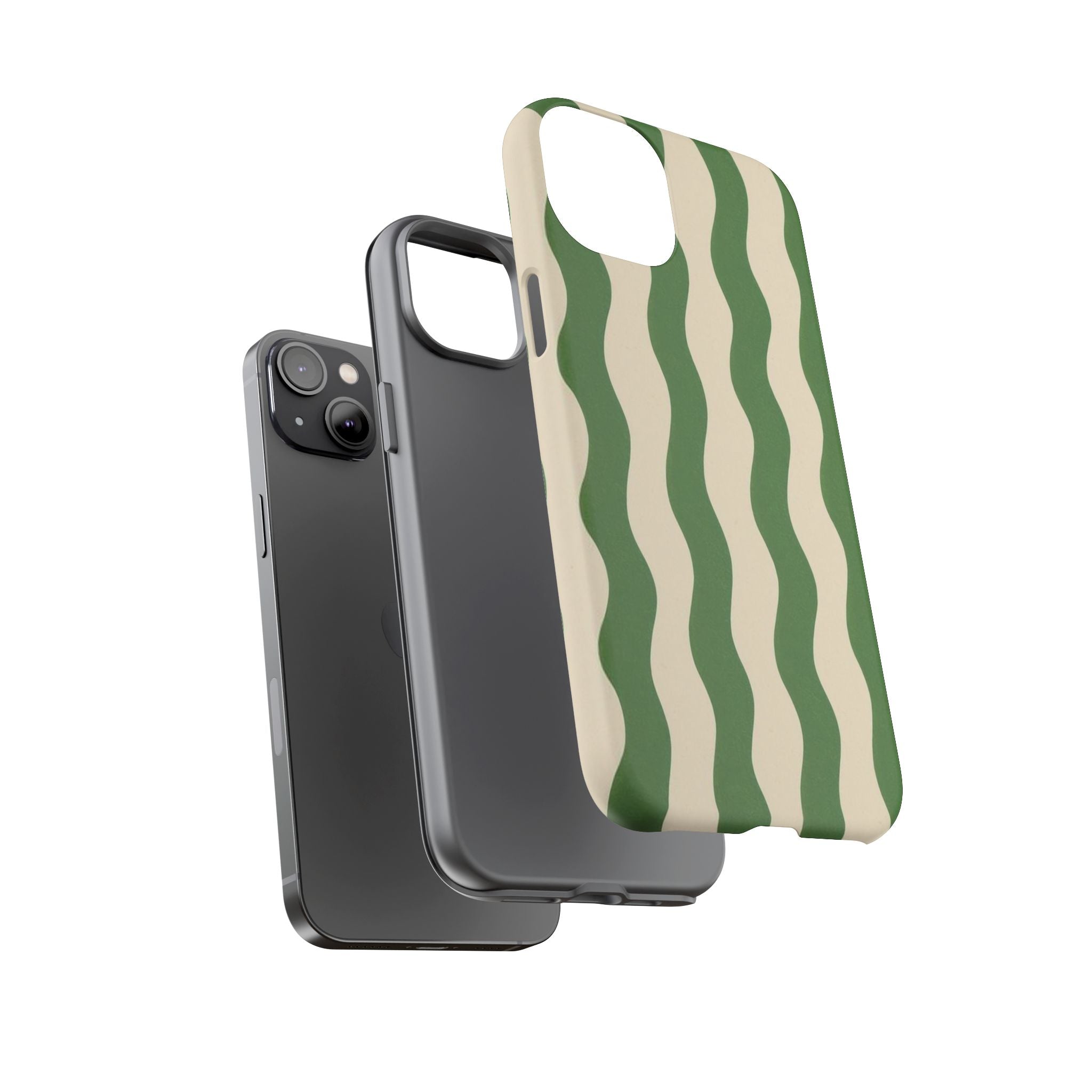 Wavy Green Stripe Phone Case — Retro Minimalist Tough Case